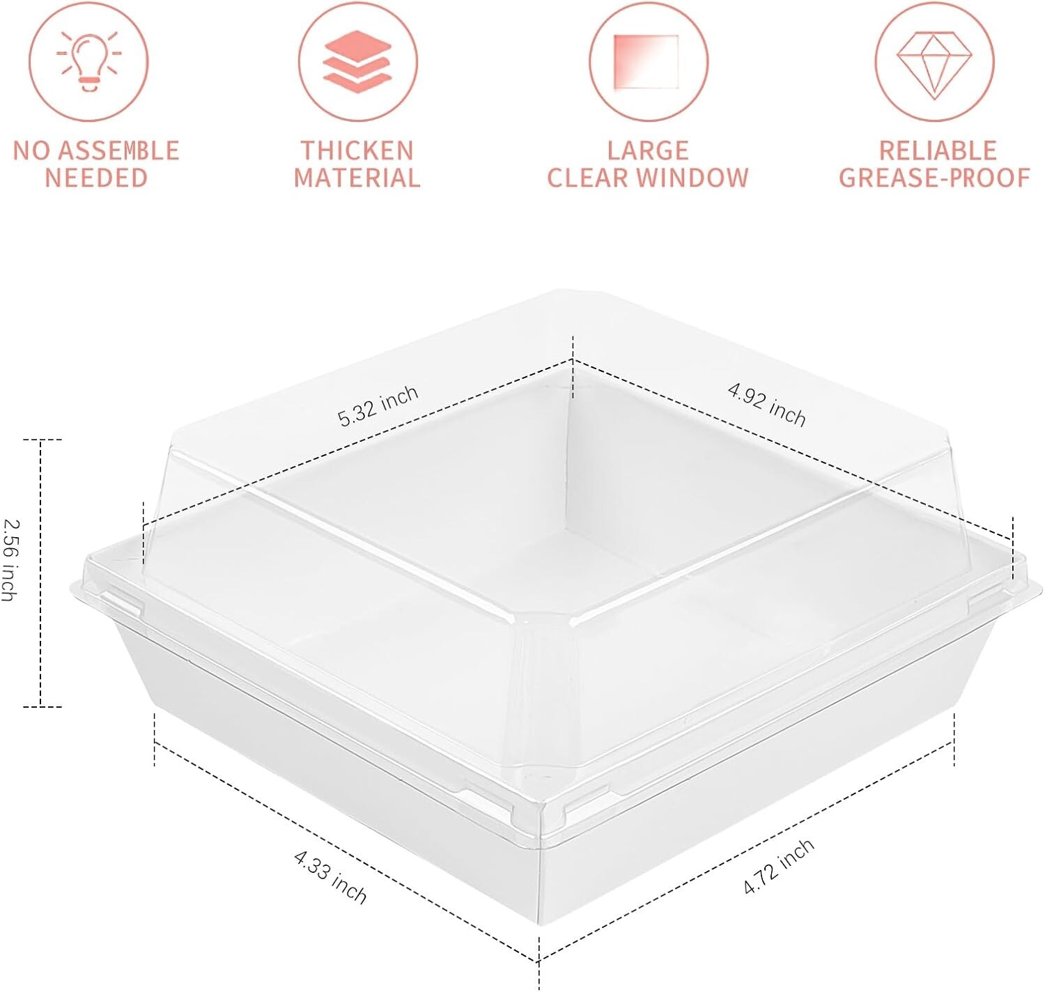 Versatile 100-Pack Square Cake Boxes with Clear Lids – Perfect for Take-Out