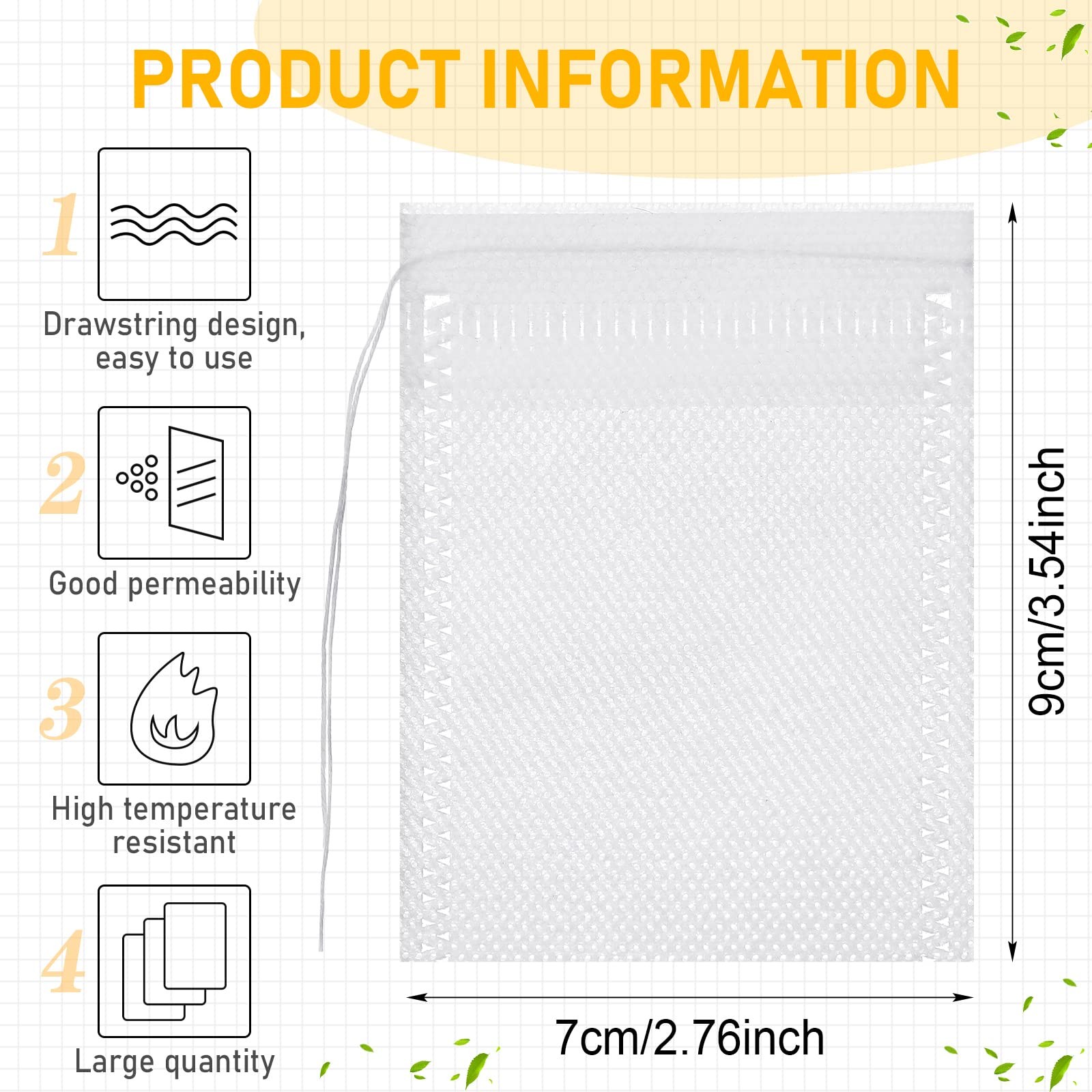 1000 Pcs Disposable Tea Bags Bulk for Loose Leaf 2.75 X 3.54 Inch, White