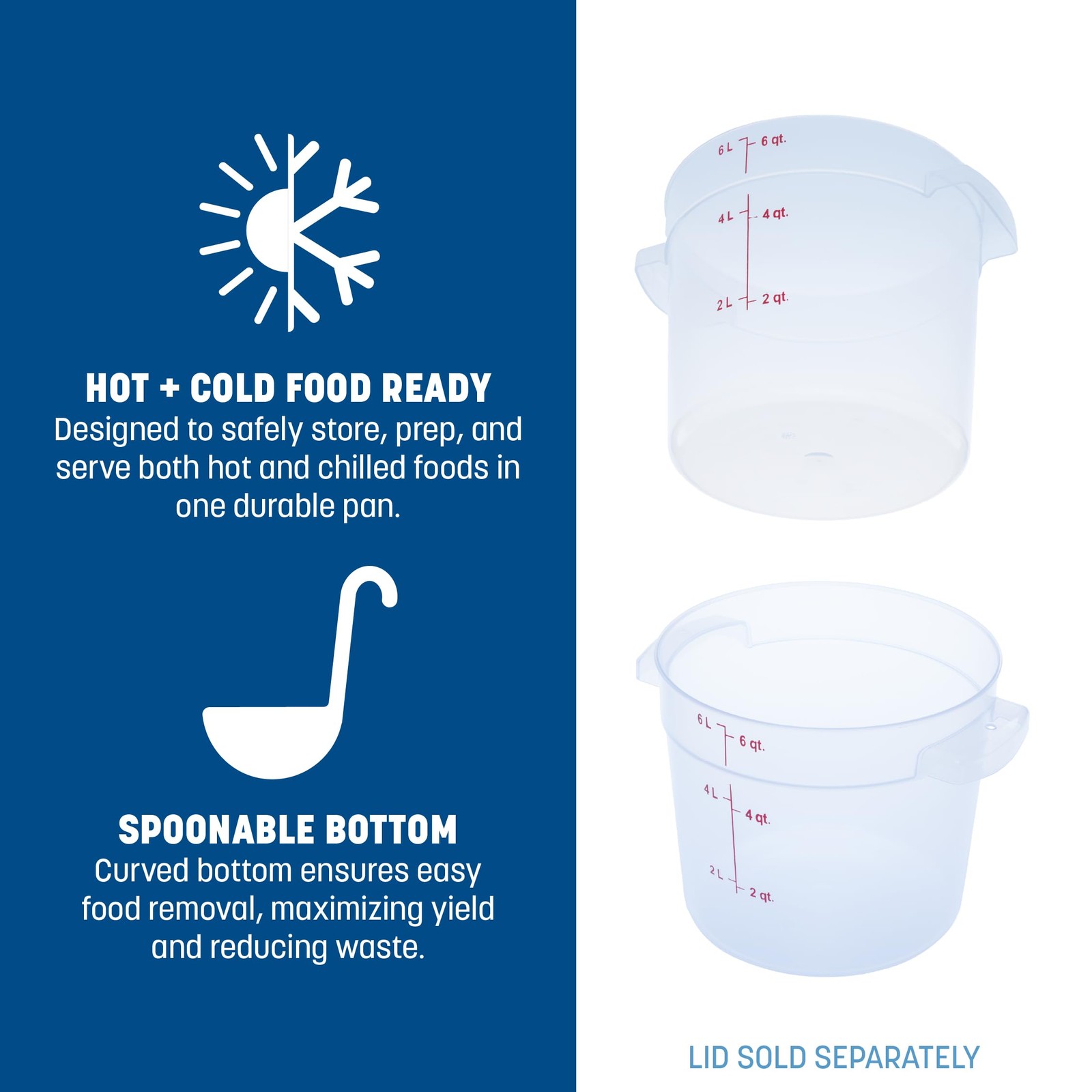 Carlisle FoodService Products Storplus Round Food Storage Container,6Quart,Clear