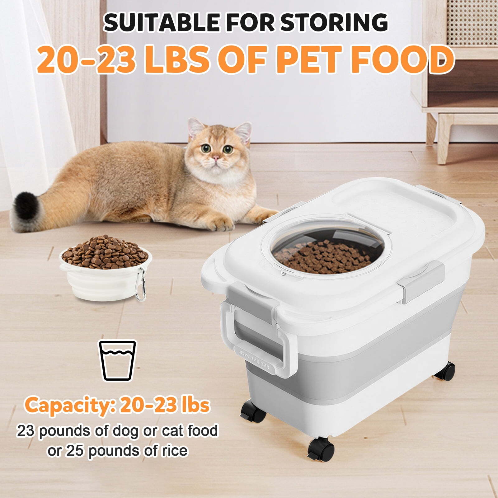 Pet Food Storage Container Collapsible Dog Cat Food Storage with Airtight Lid