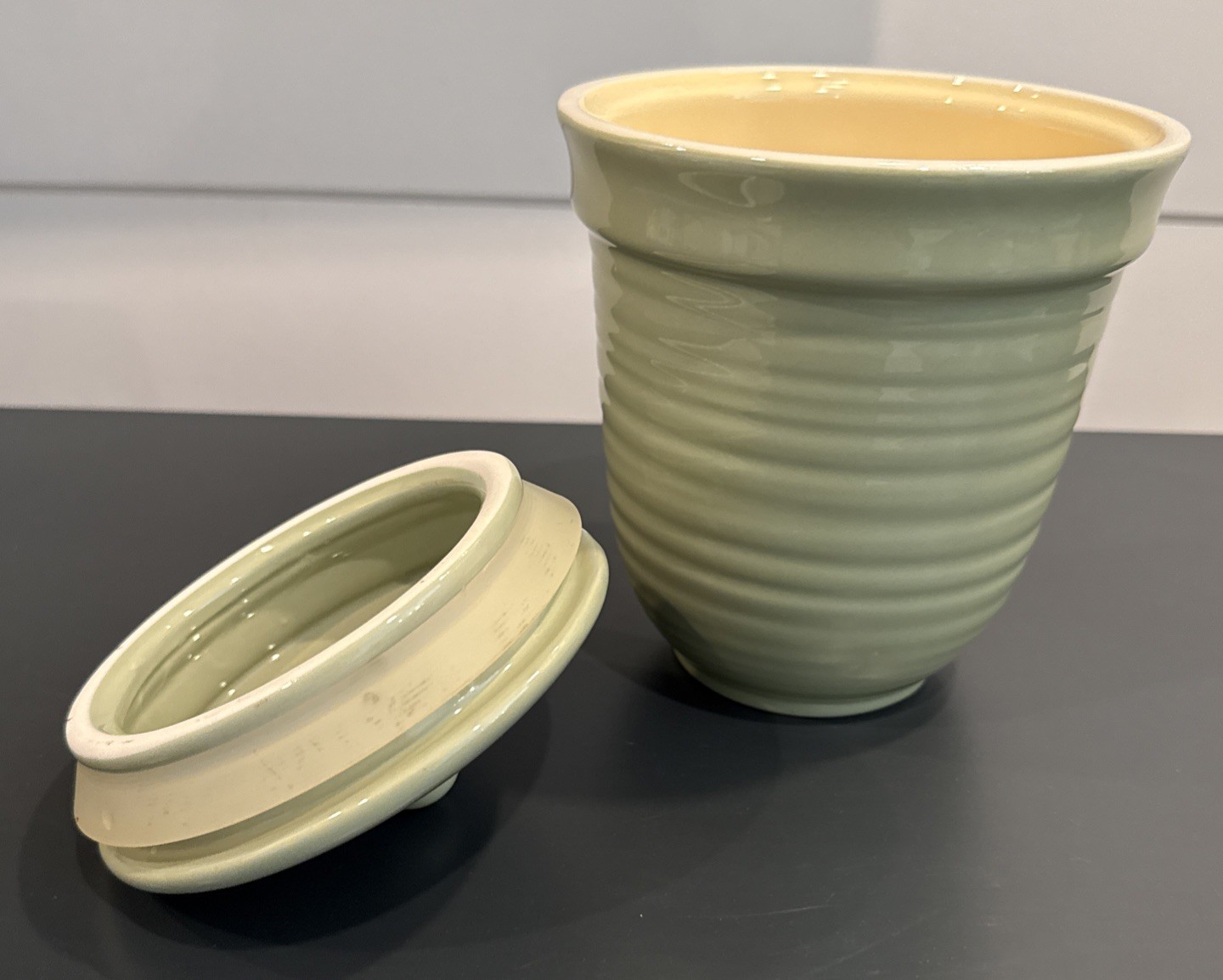 Fresh Territory Ceramic Canister Food Container Crock Sage Green 6.75” Tall