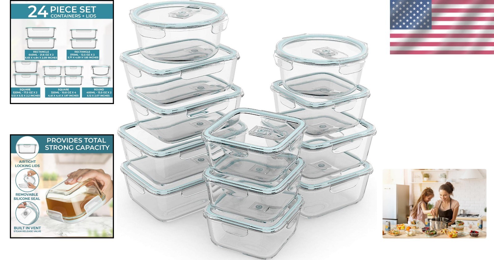 Elegant 24 Pc Airtight Glass Food Storage Containers – Perfect for Meal Prep