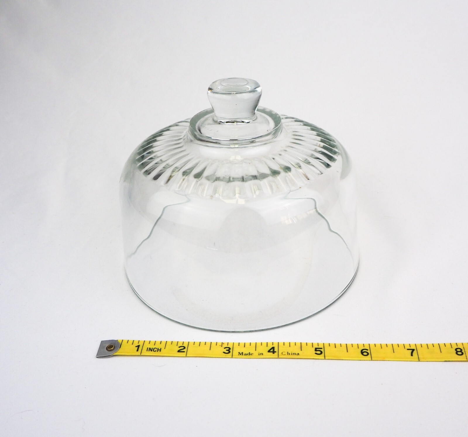 Vintage Clear Pressed Glass Food Dome Cheese Cloche Ribbed Top Made in France