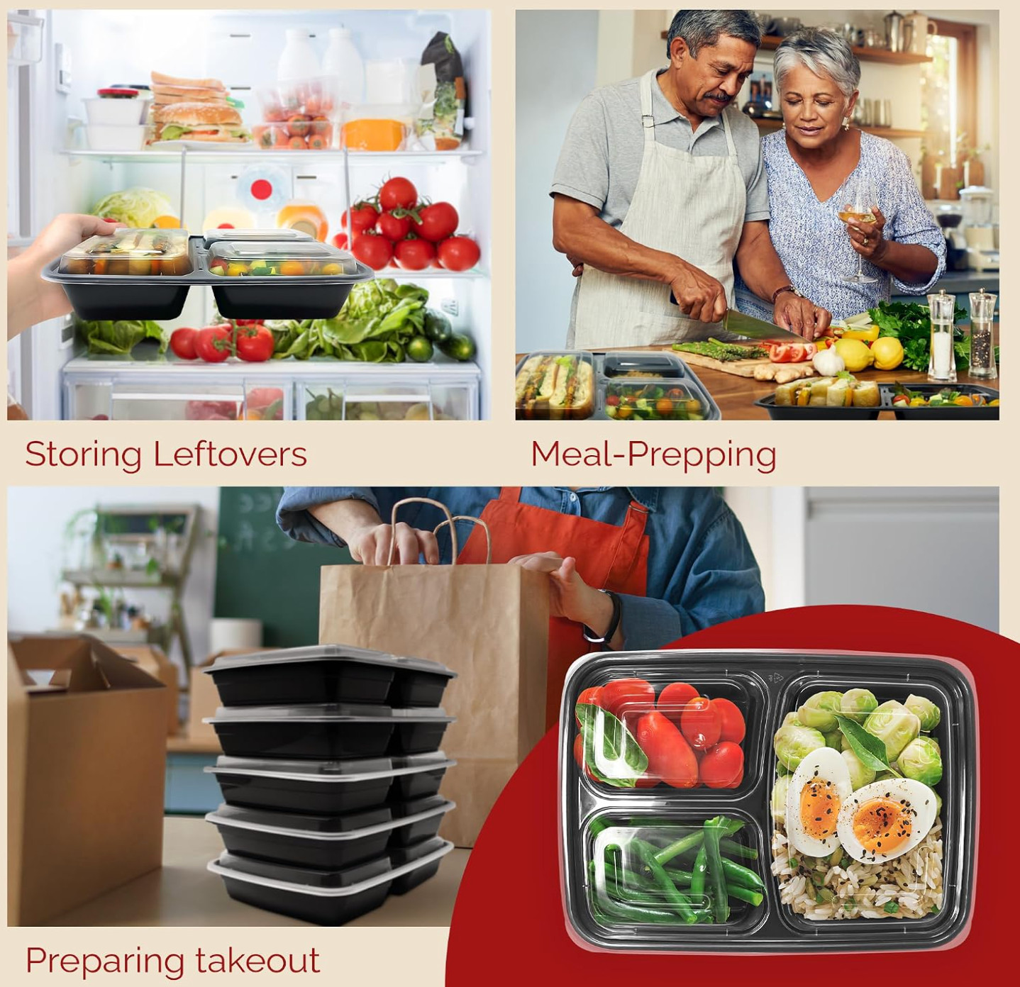 ART+COOK 10-PC. FOOD STORAGE PLASTIC CONTAINER W/DIVIDERS SET + 10 LIDS 36OZ NEW