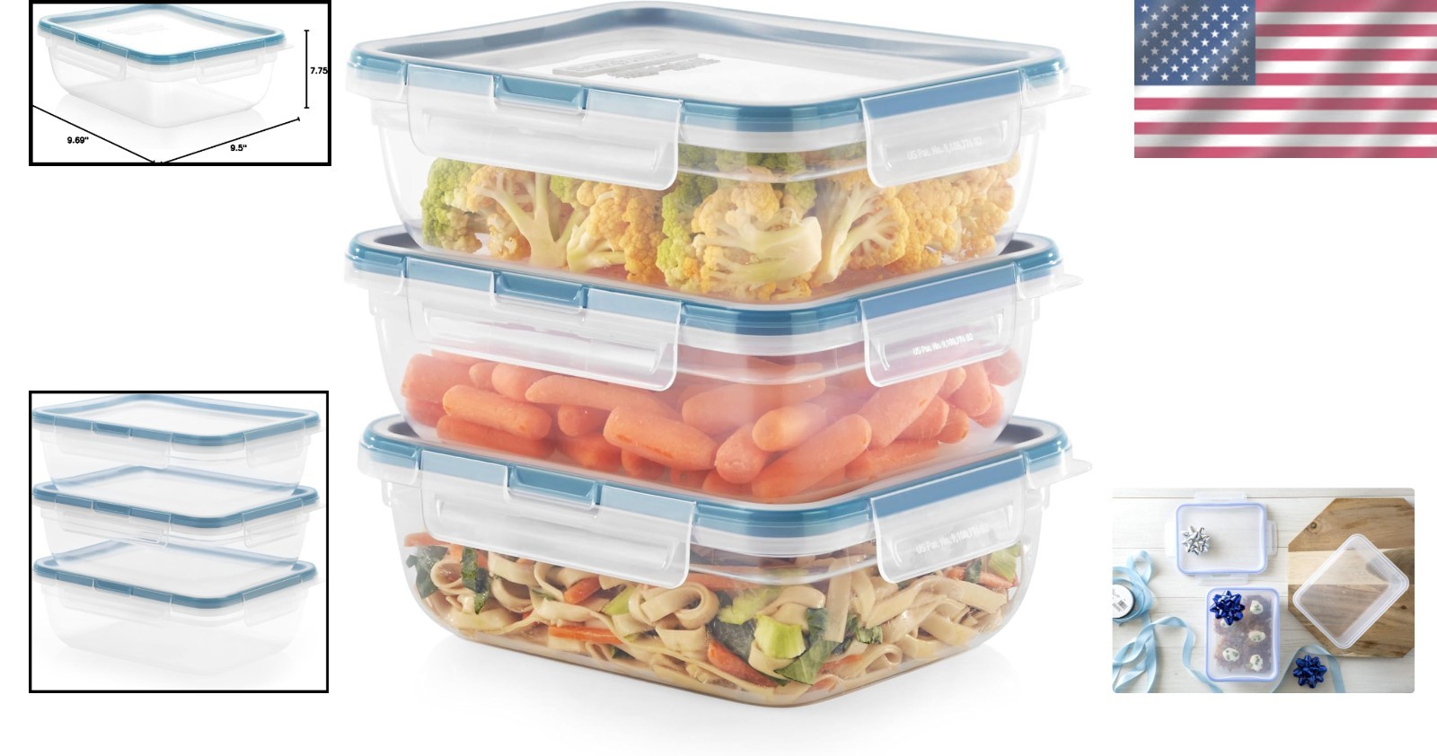 Meal Prep 3-Pack: Leakproof 8.5-Cup Food Storage Containers with Labels