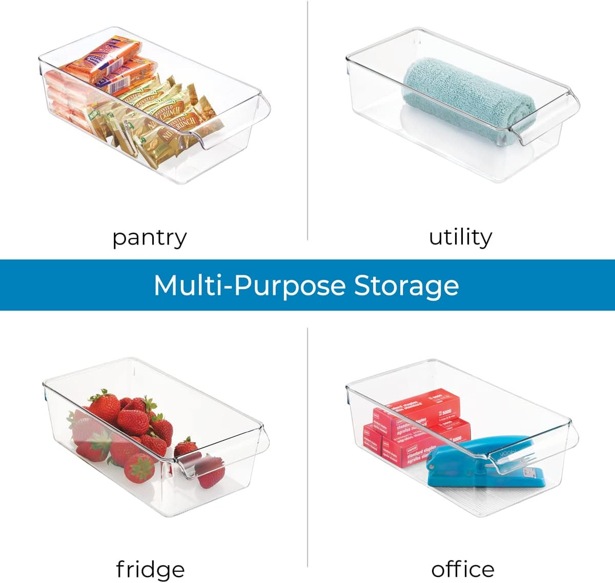 Idesign Linus Plastic Fridge and Freezer Storage Organizer Bin with Handle, C…