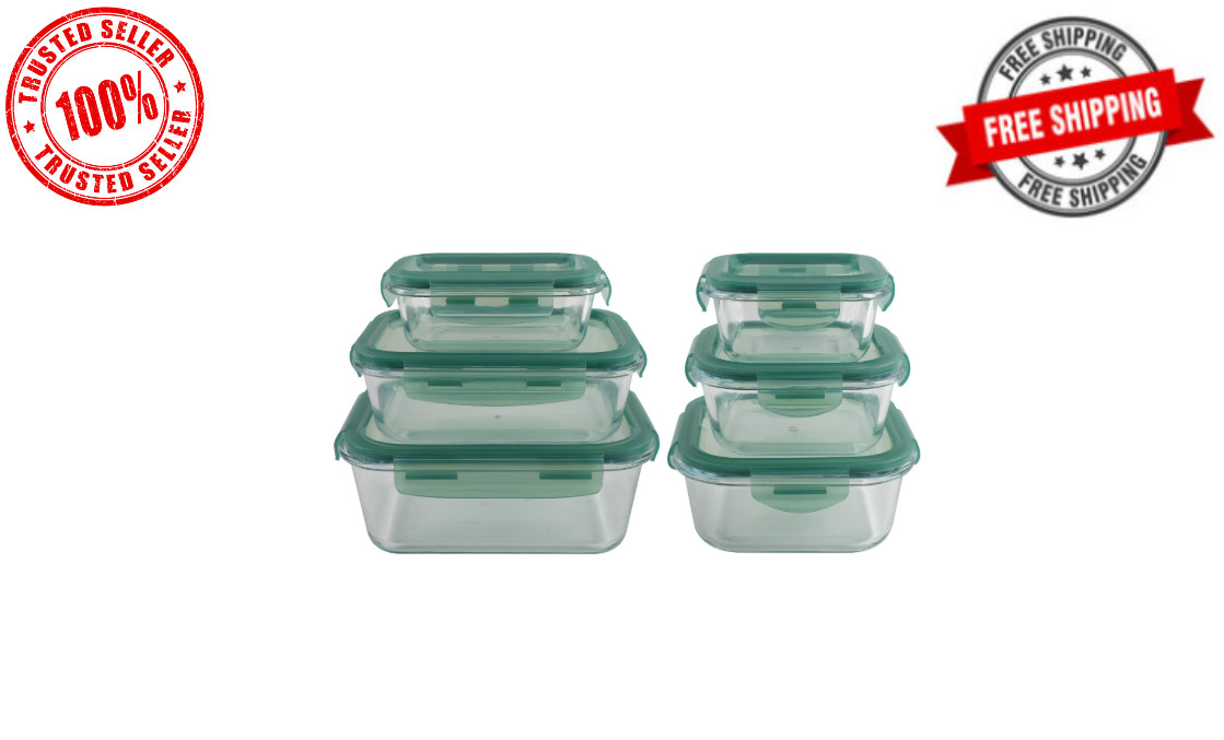 12 pcs Glass Food Storage Container Set w Lids, Airtight & Leakproof, Sage Green