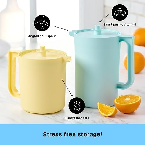 Tupperware Heritage Pitcher Set 2Pc 1.5Qt 2Qt Blue Yellow BPA Free Dishwasher