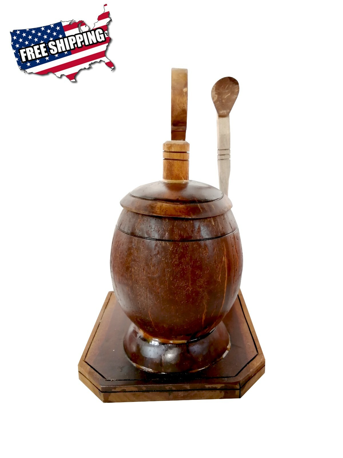 Coconut Shell SALT CONTAINER & Coconut Shell Spoon Organic Handmade Natural