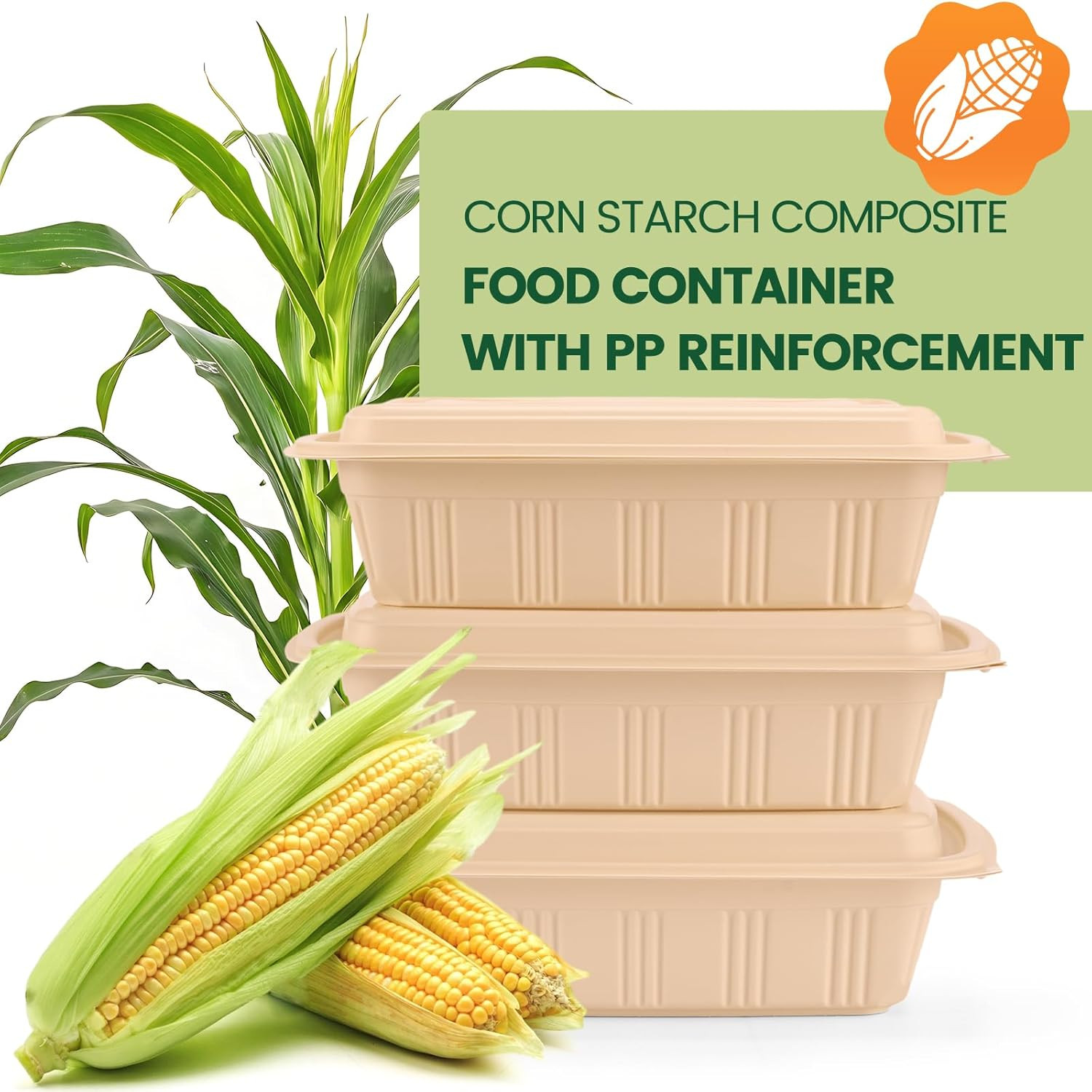 100 Piece (50 Pack) Meal Prep Containers with Lids, 28 Oz Cornstarch Food Sto…