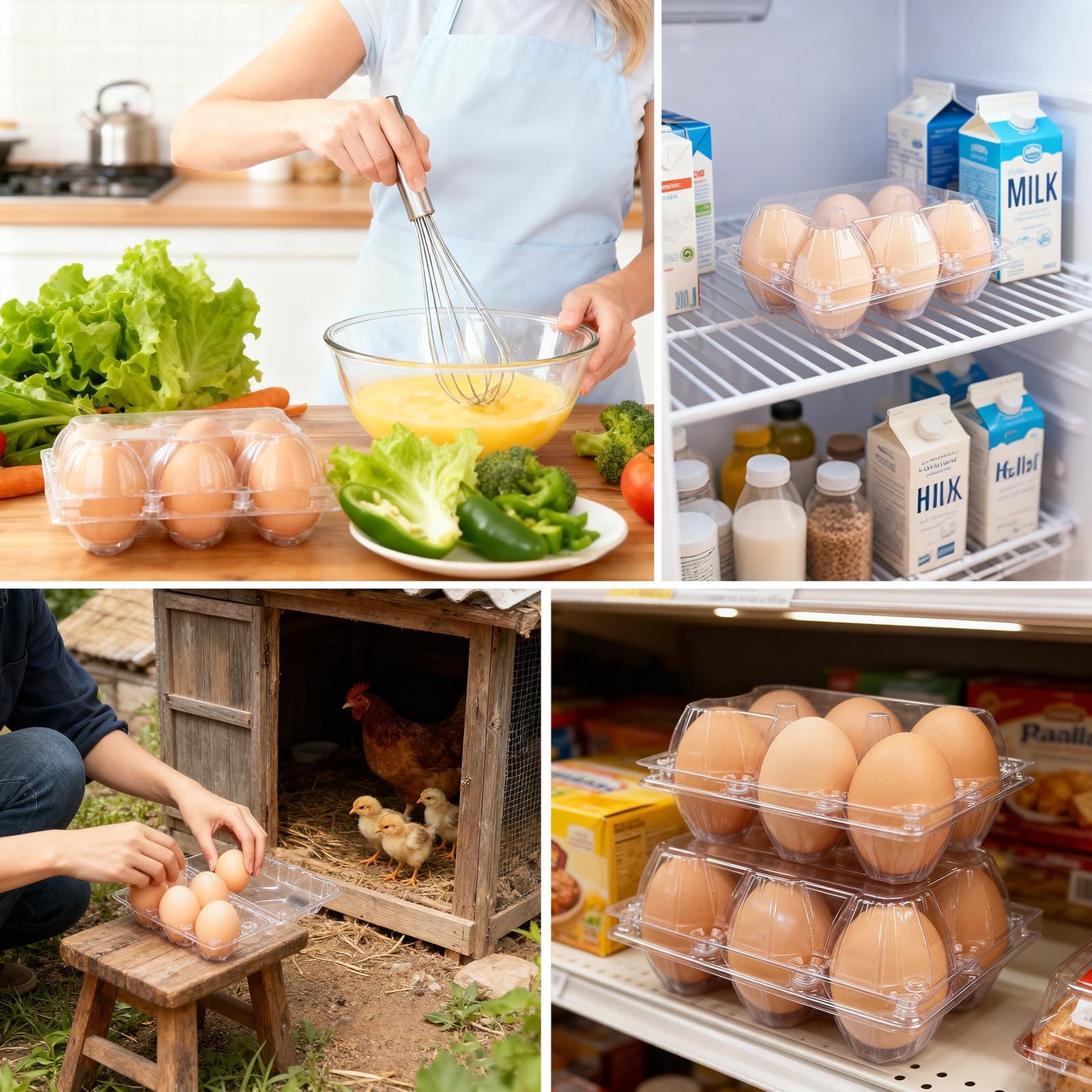 24 Pack Plastic Clear Egg Cartons Holds 6 Eggs Reusable Tray Storage Containers