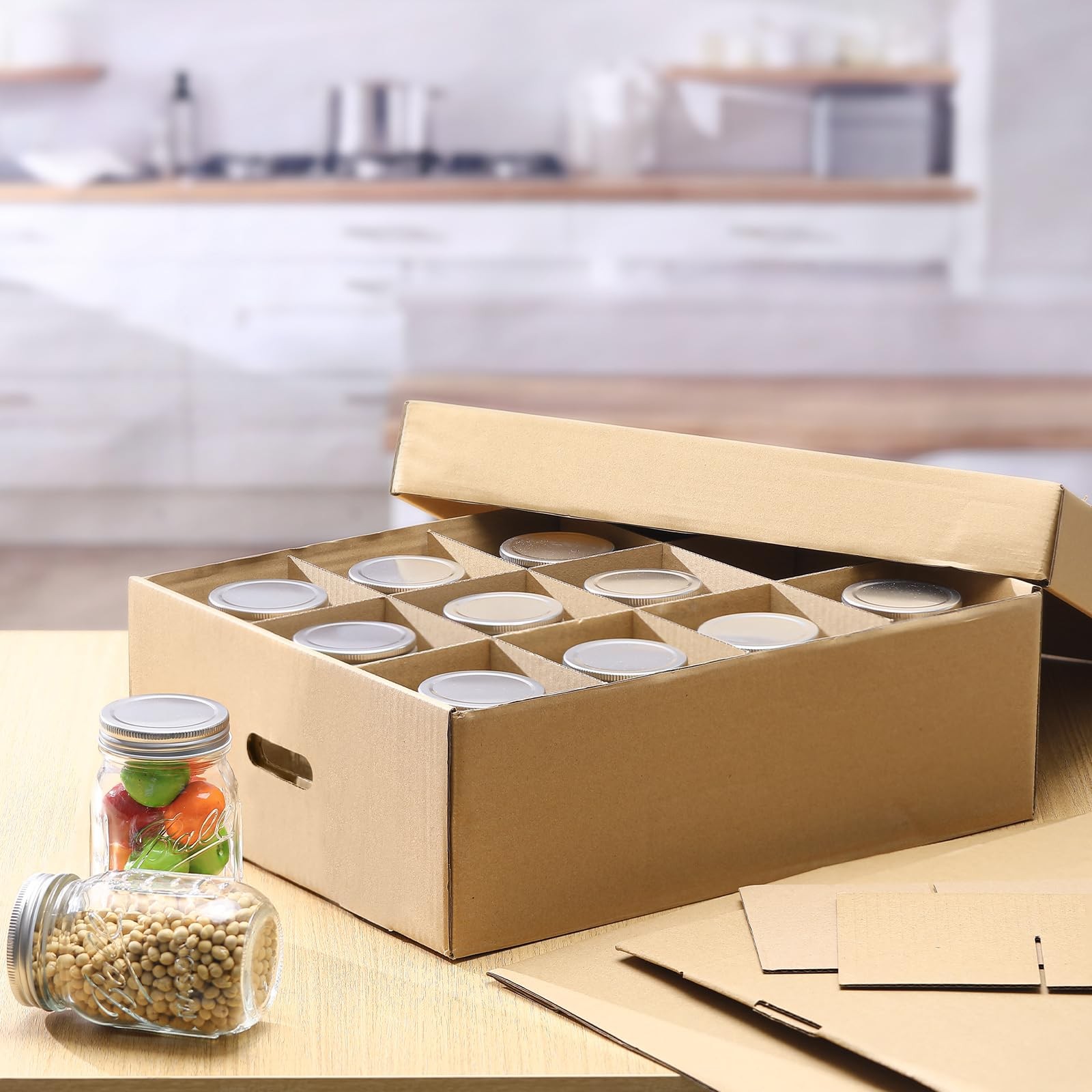 6 Pieces Mason Jar Storage Boxes 16 oz Canning Boxes with Handles and Divider…