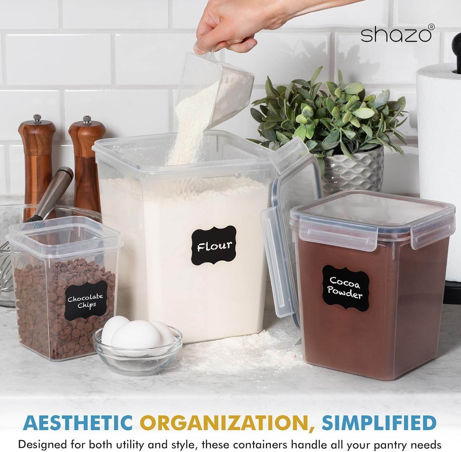 Flour Sugar Storage Containers Set of 3 6L, 2.9L, 1.1L Large Airtight Food St…