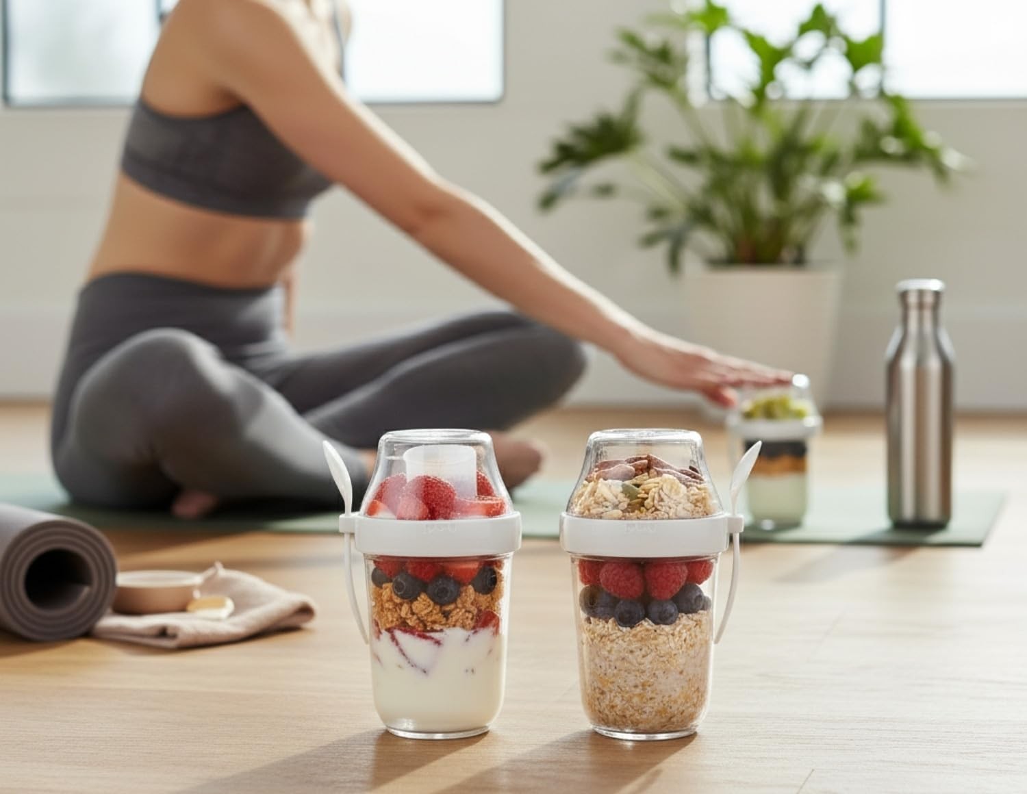 Leak Proof White 12 oz Yogurt Parfait Snack Cup with Spoon & Lid Bpa Free