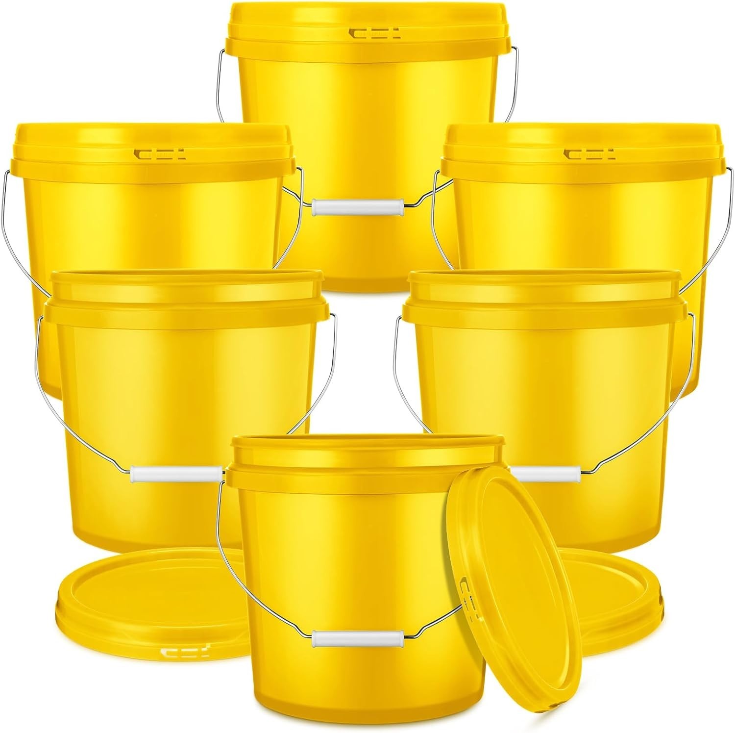 Sturdy 2 Gallon Heavy Duty Plastic Buckets with Lids – Set of 6 for Space Saving