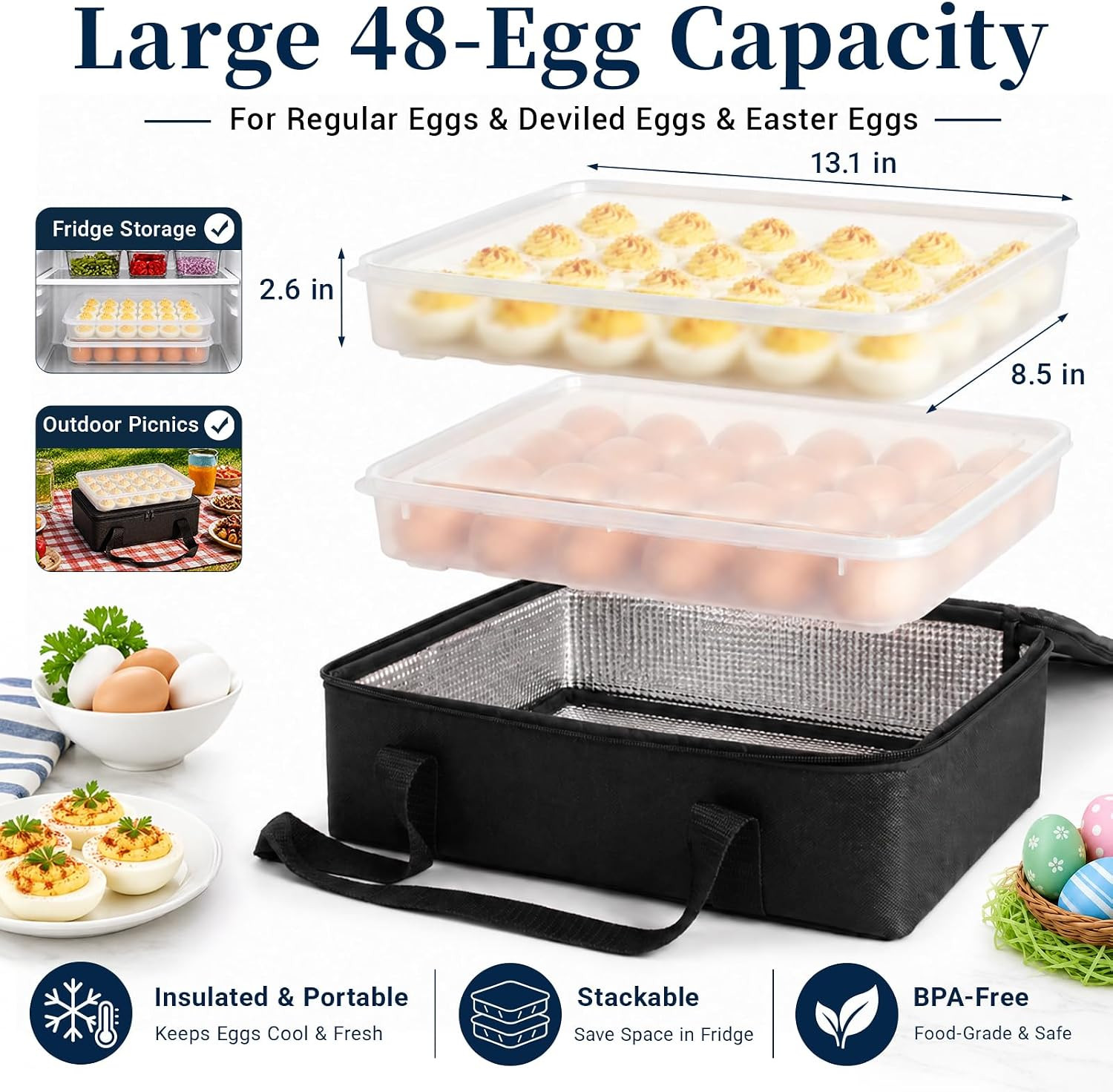 Deviled Egg Containers with Lid, Set of 2 Plastic Egg Holder for Refrigerator Ho