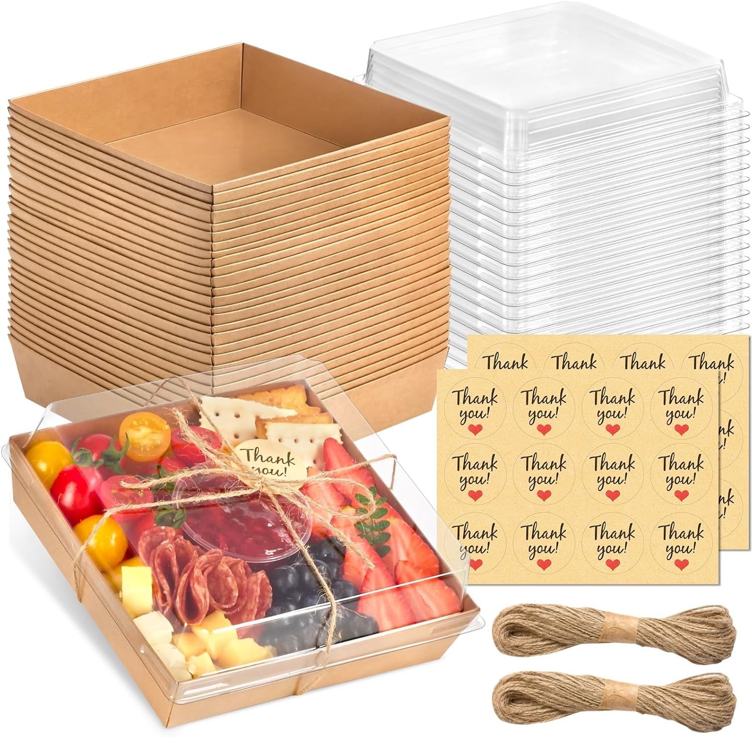 20 Pack Largre Charcuterie Boxes with Clear Lids, 7 Inches Disposable Dessert…