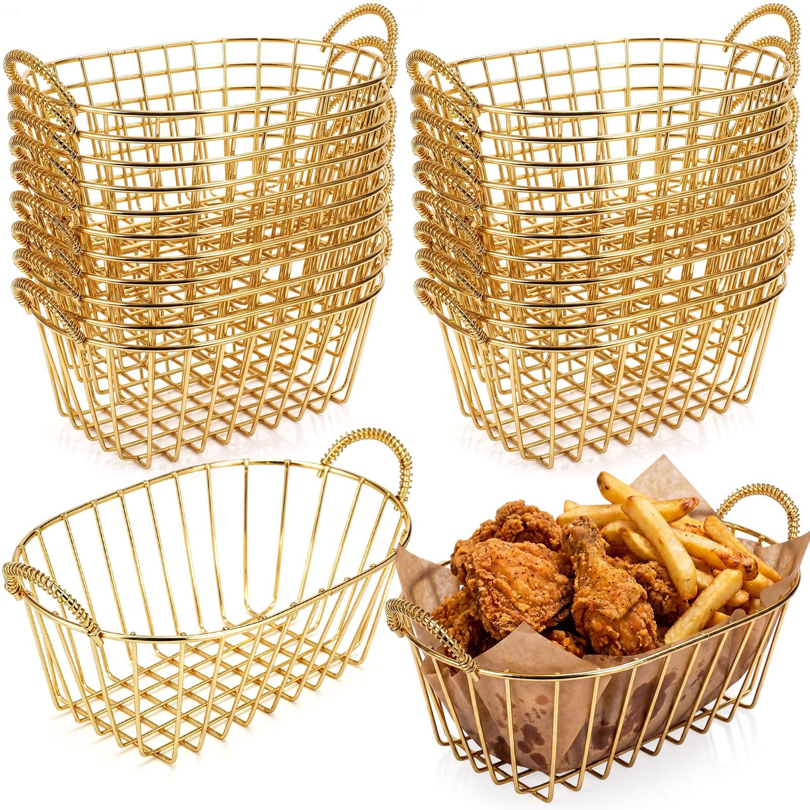 Acellegic Gold 24 Pack Wire Basket Set 7.3 x 4.6 x 3.4” Inch Reusable Oval M…