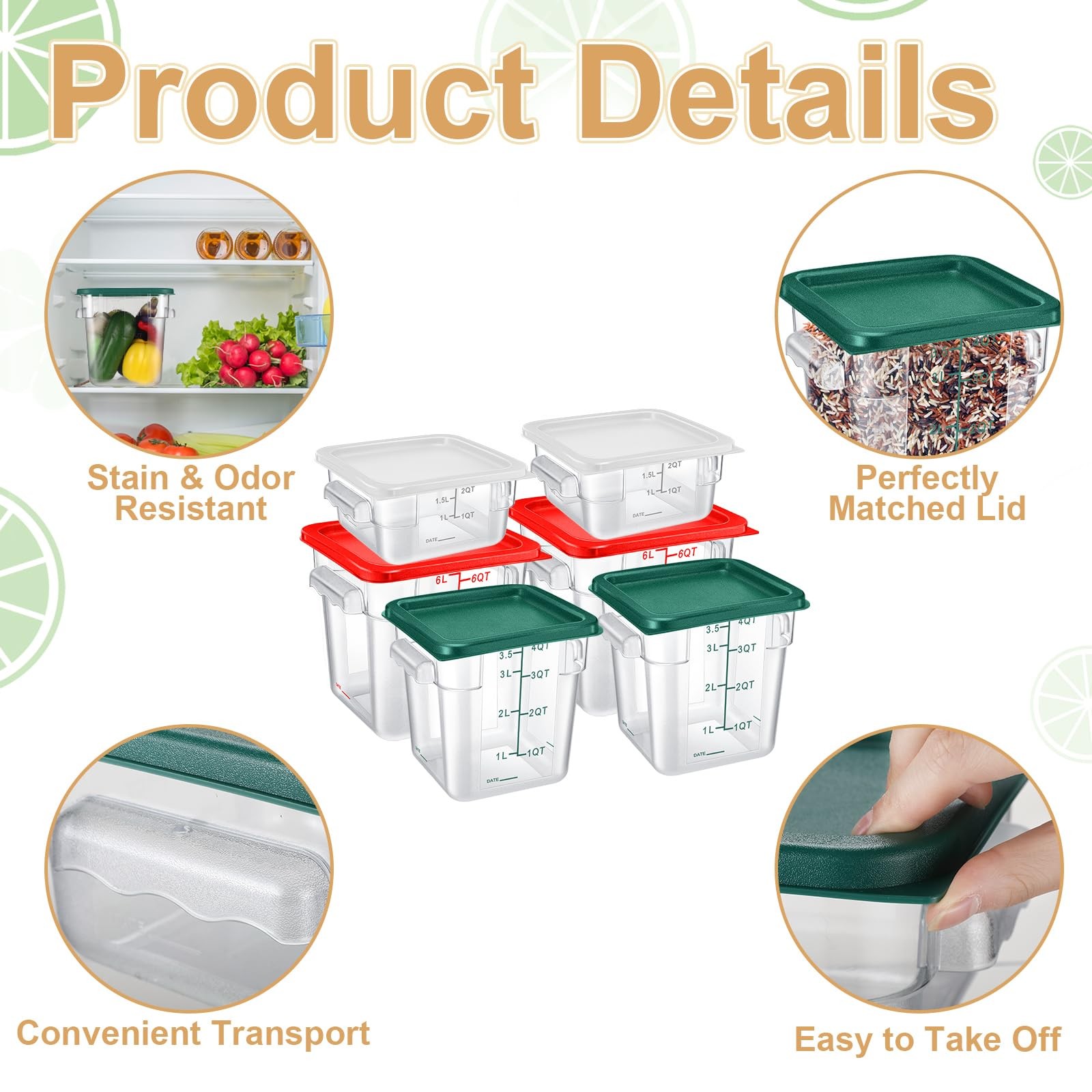 Tioncy 6 Pcs Food Storage Container with Lids Set 2 as shown in the picture