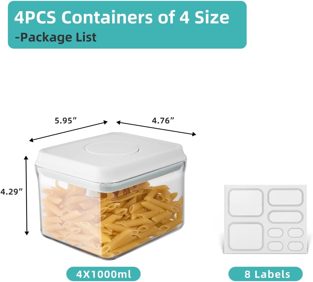 Airtight Container Set (1000ml 4 Pcs) Stackable One Press Openning Food