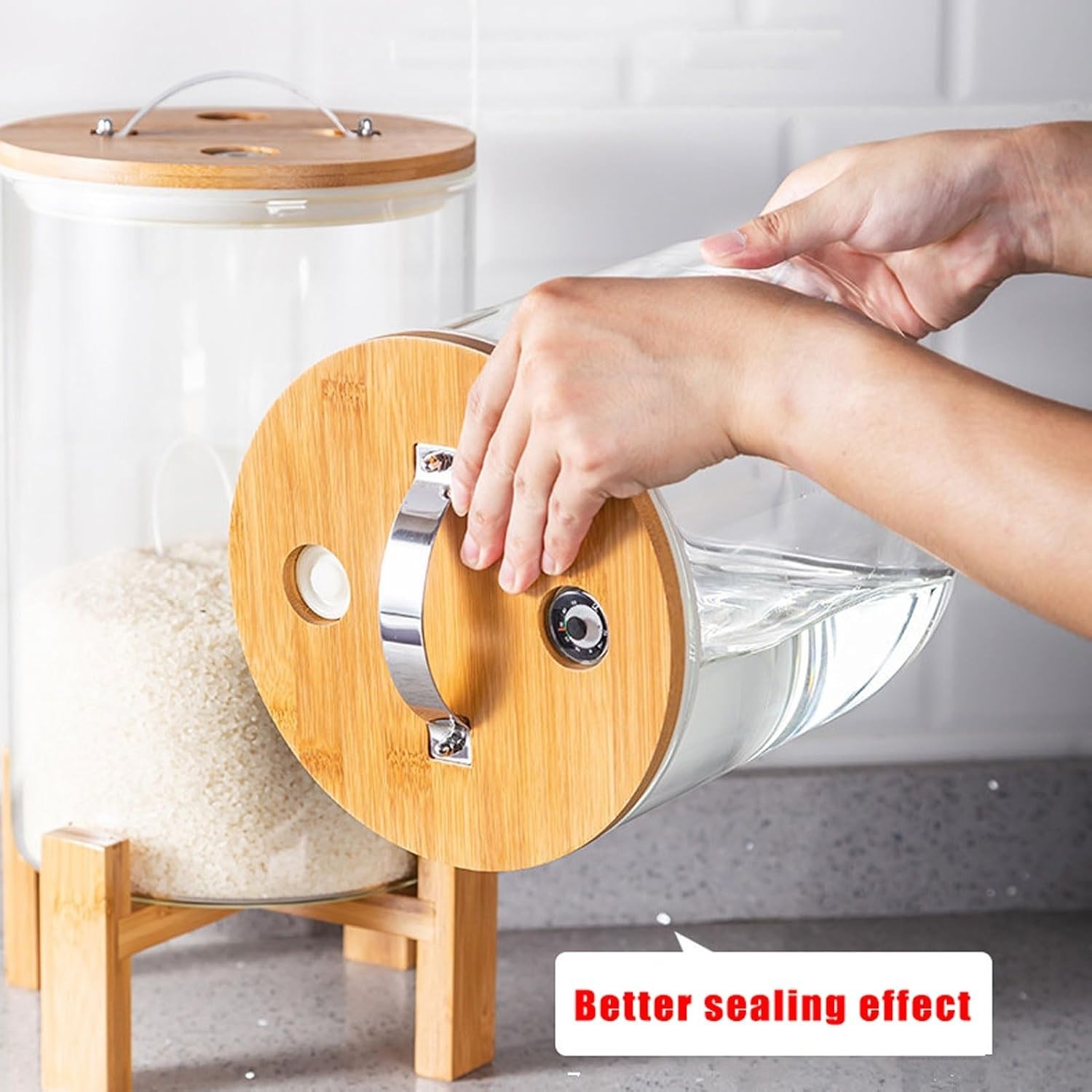 Glass Rice Dispenser 5L, Cereal Dispenser Countertop, Grain Dispenser/Food St…
