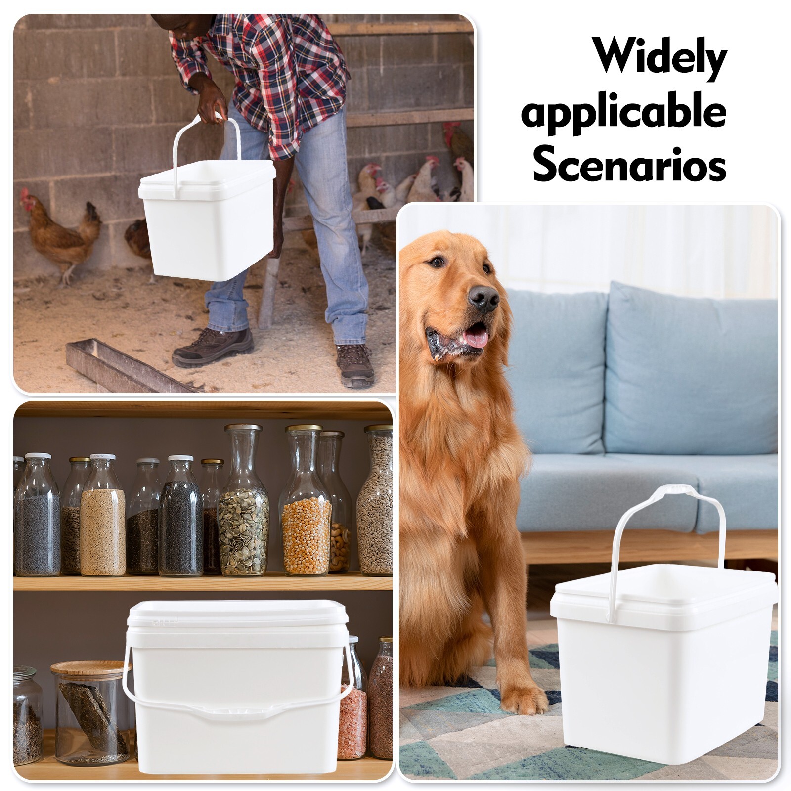 Idotry 4-Packs Plastic Bucket Pail with Handle Food Grade Containers, 5.3 Gallon
