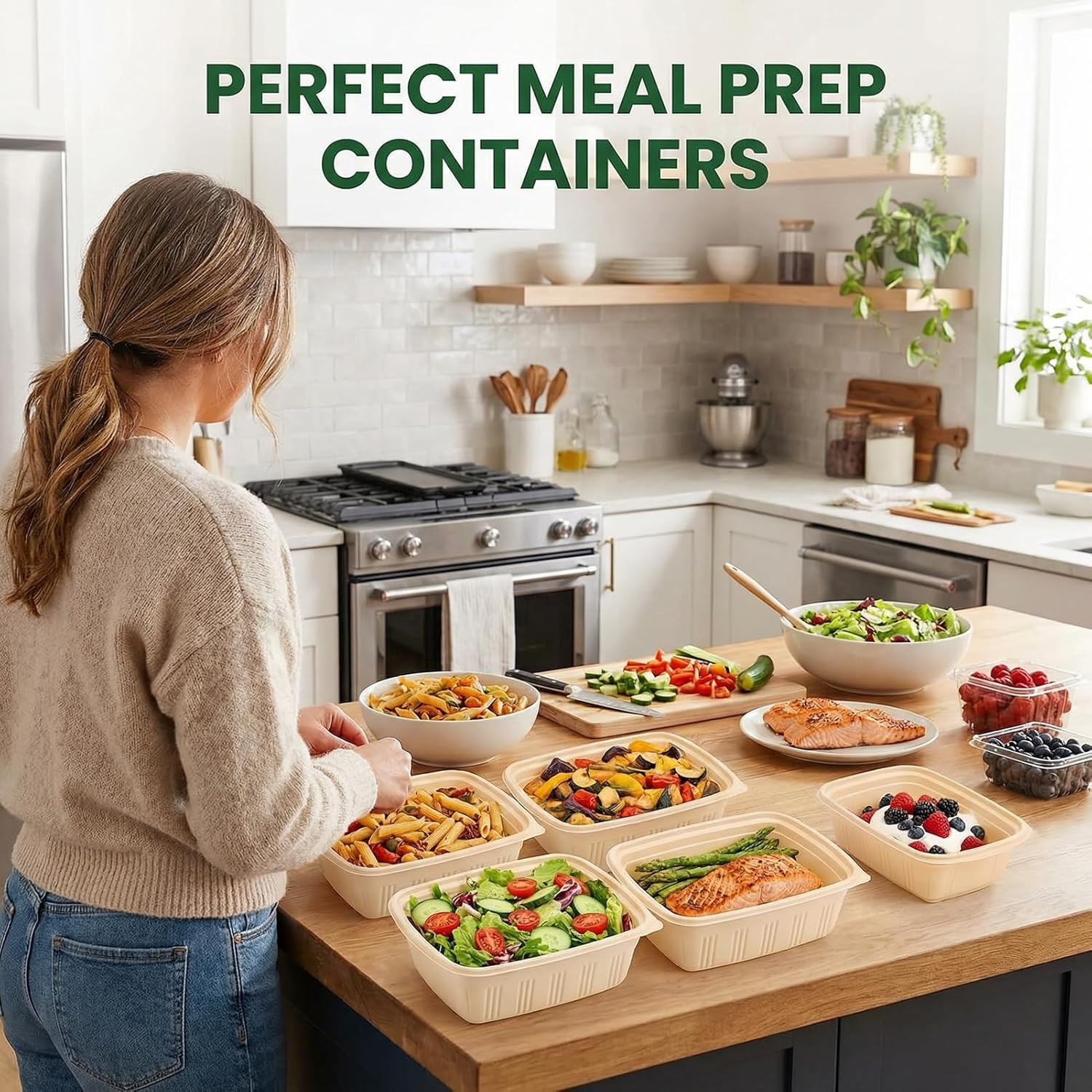 100 Piece (50 Pack) Meal Prep Containers with Lids, 28 Oz Cornstarch Food Sto…