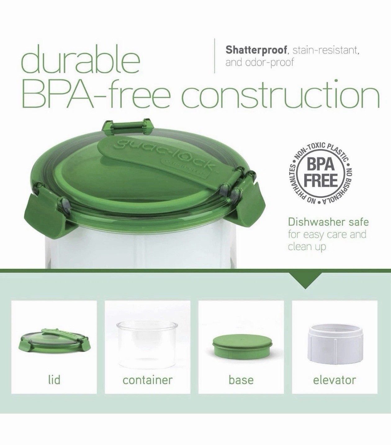 Casabella Guac-Lock Container in Green w/ White For Avocado Storage & Freshness