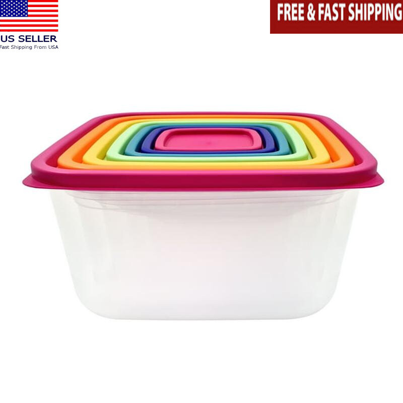 14 Piece Plastic Food Storage Set Stackable BPA Free Kitchen Organizer New