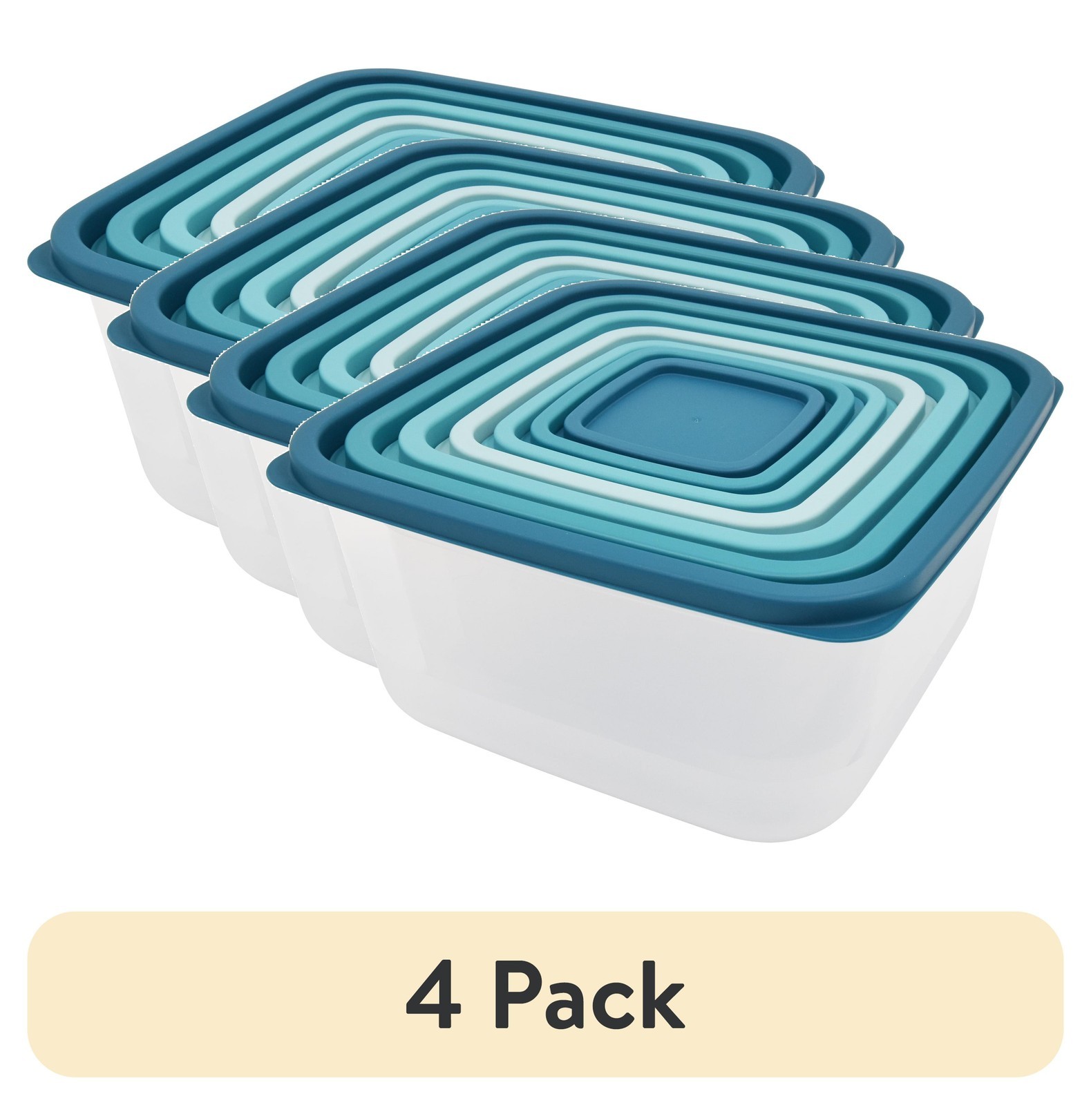 (4 pack 14 Piece Teal Plastic Food Storage Set Teal Ombre Ideal Use Meal Prep &