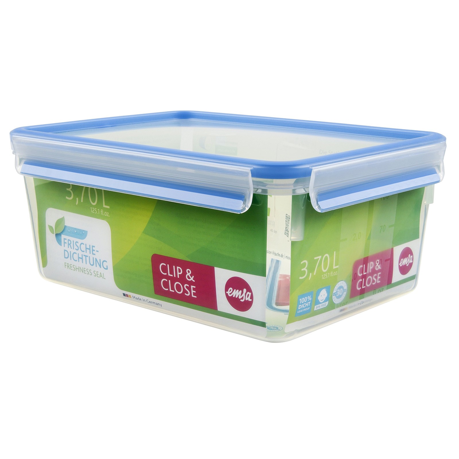 Emsa 508546 Clip & Close rectangular food storage container 3.7 litres, transpar