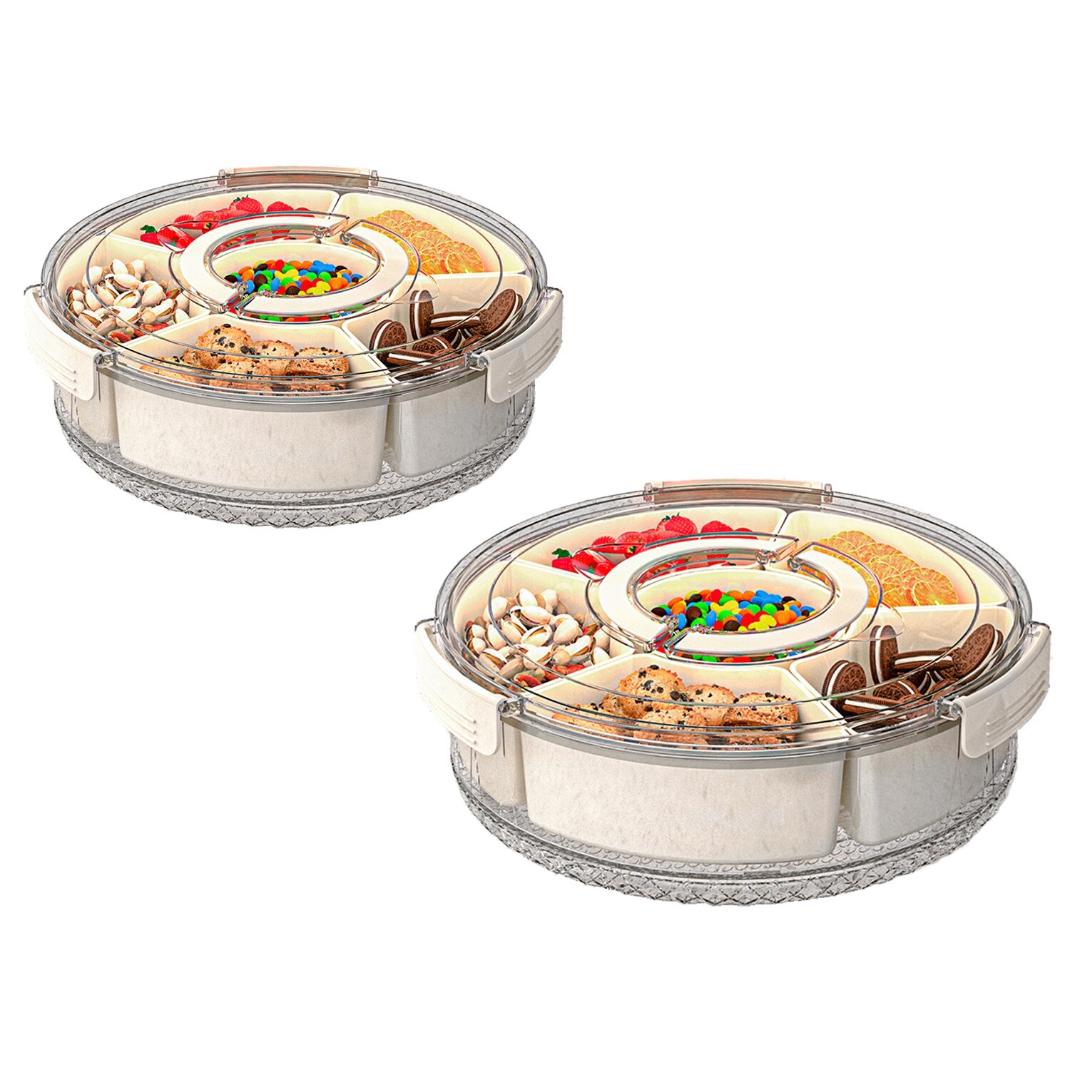 2Pcs Divided Serving Tray with Lid and Handle 360° Rotatable Snack Box Container