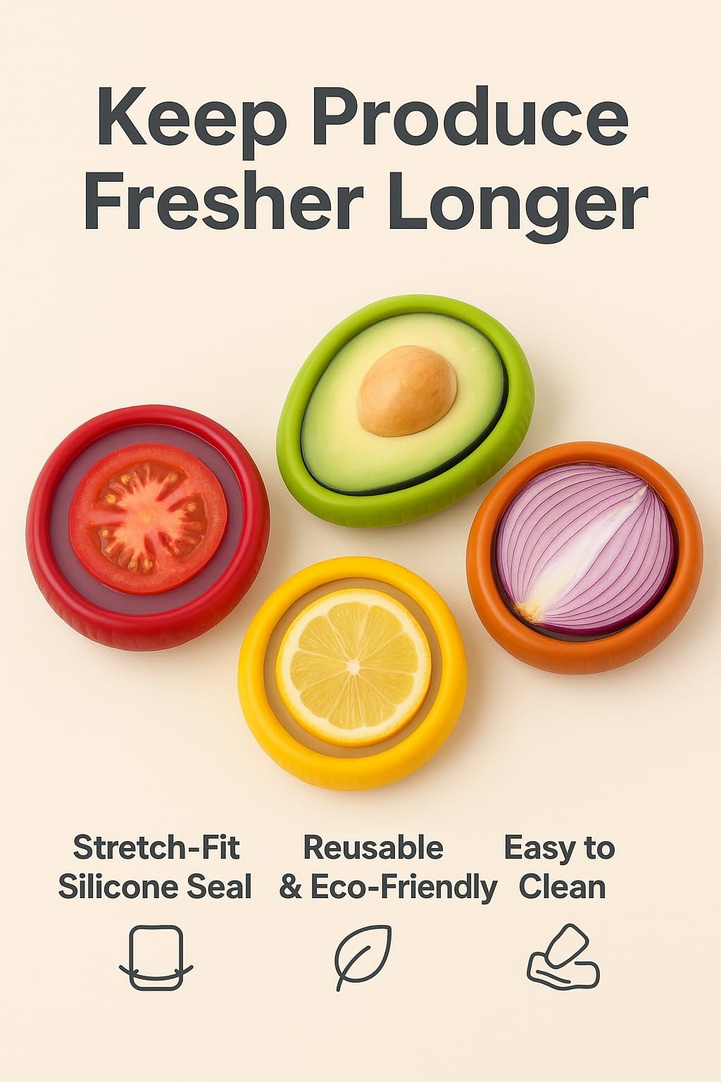Set of 4 Reusable Fresh Pods – Anti-Oxidation Small, Green,Red,Yellow,Brown