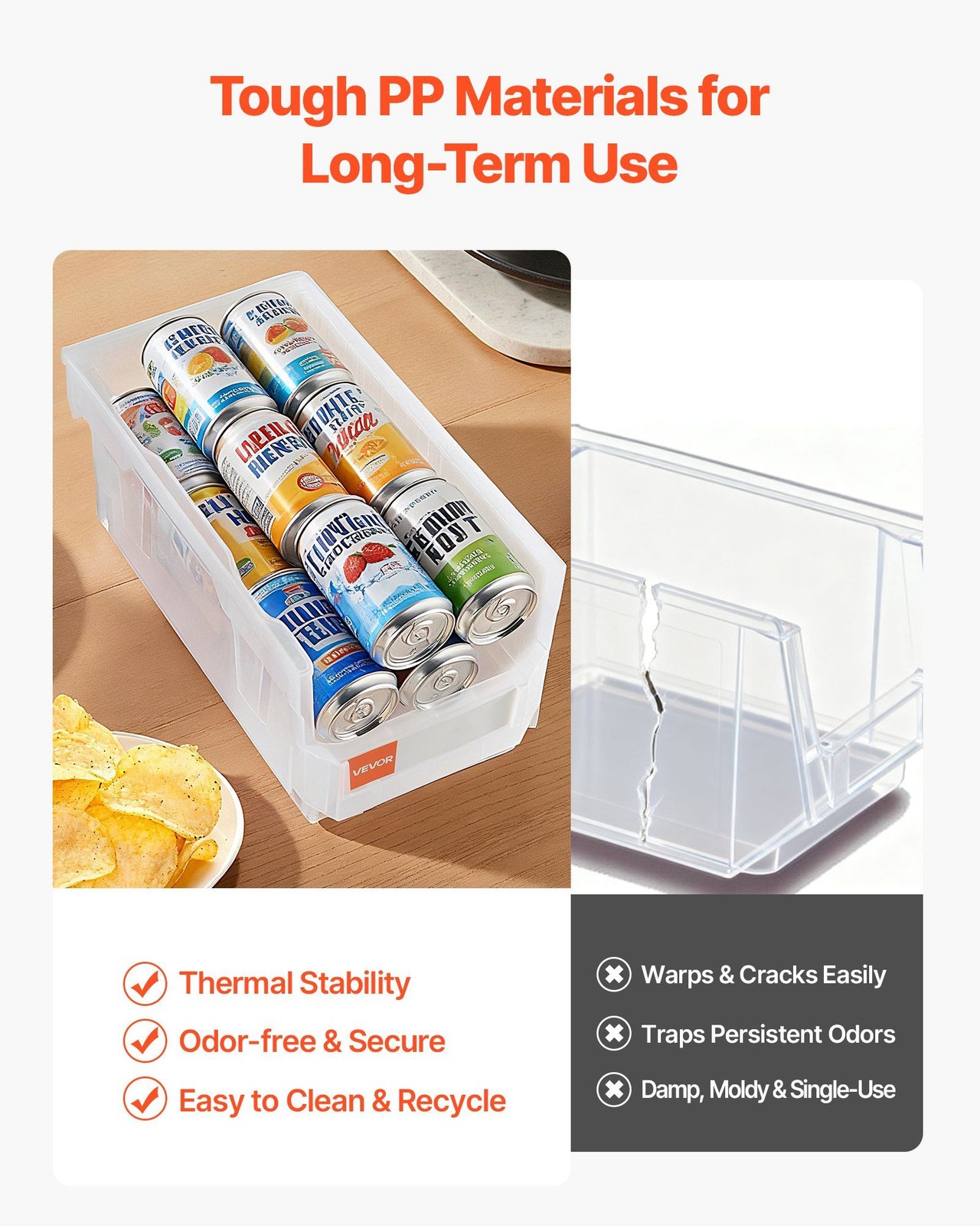 14.8×8.5×7.1in 6-Pack Stackable Transparent Organizer Bin Plastic Storage