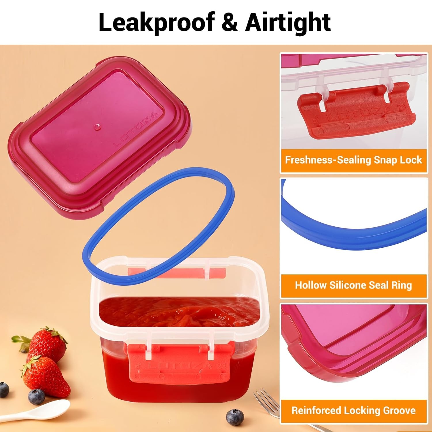 12oz 5oz Small Plastic Food Storage Containers with Lids Snap Lock Lunch Box Squ