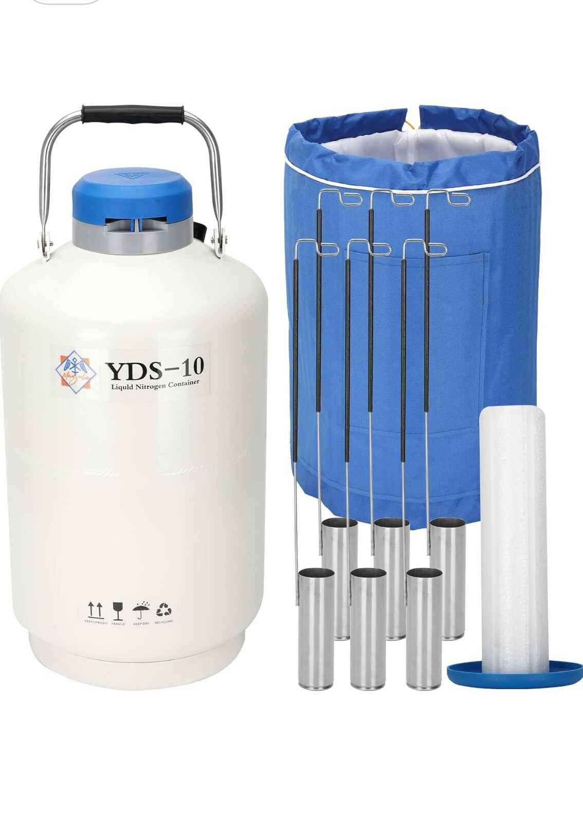 New Extended 10L Liquid Nitrogen Tank 50mm Cryogenic Container 6Pcs Pails