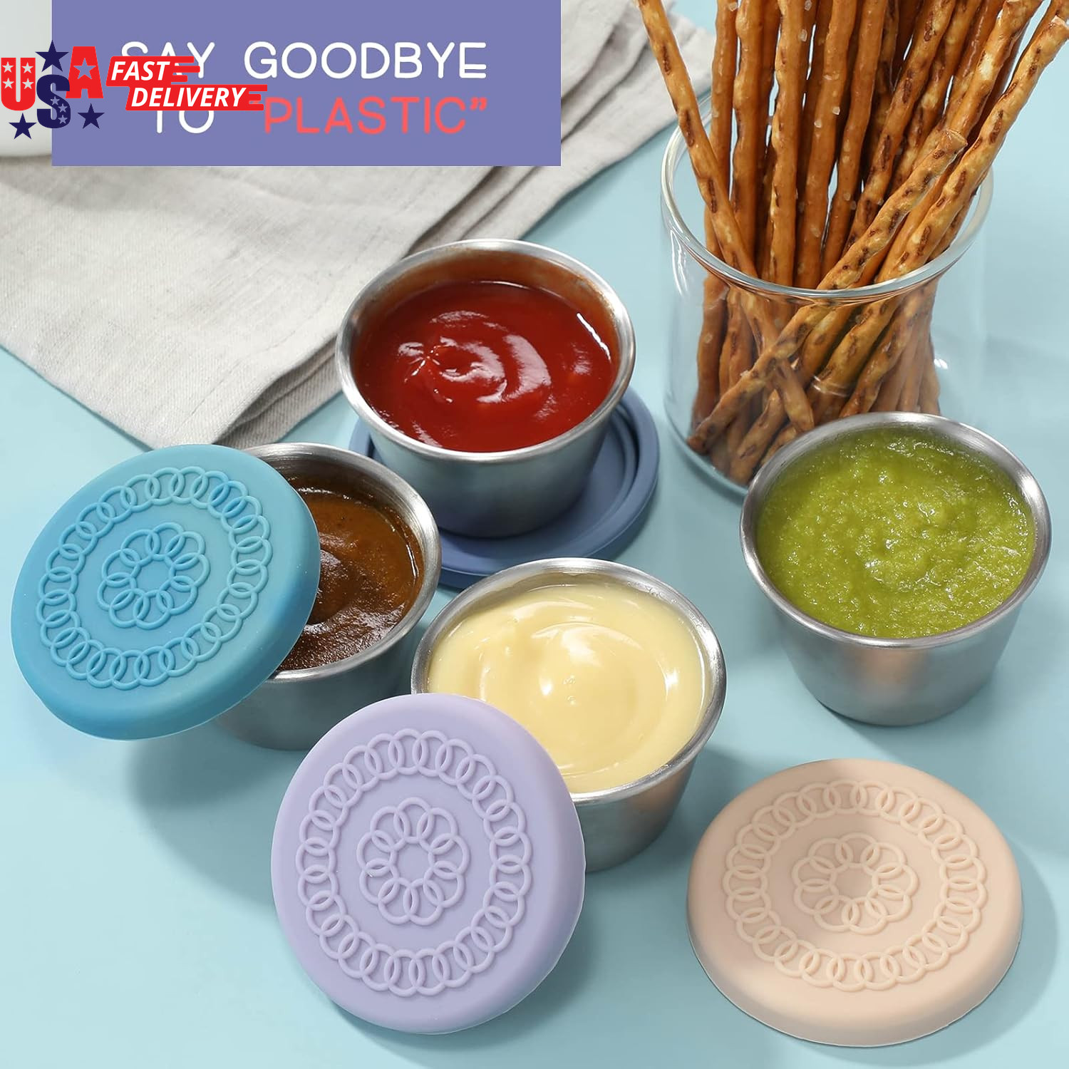 [8 Pack] Salad Dressing Container to Go, 2.4Oz Small Condiment Containers with L