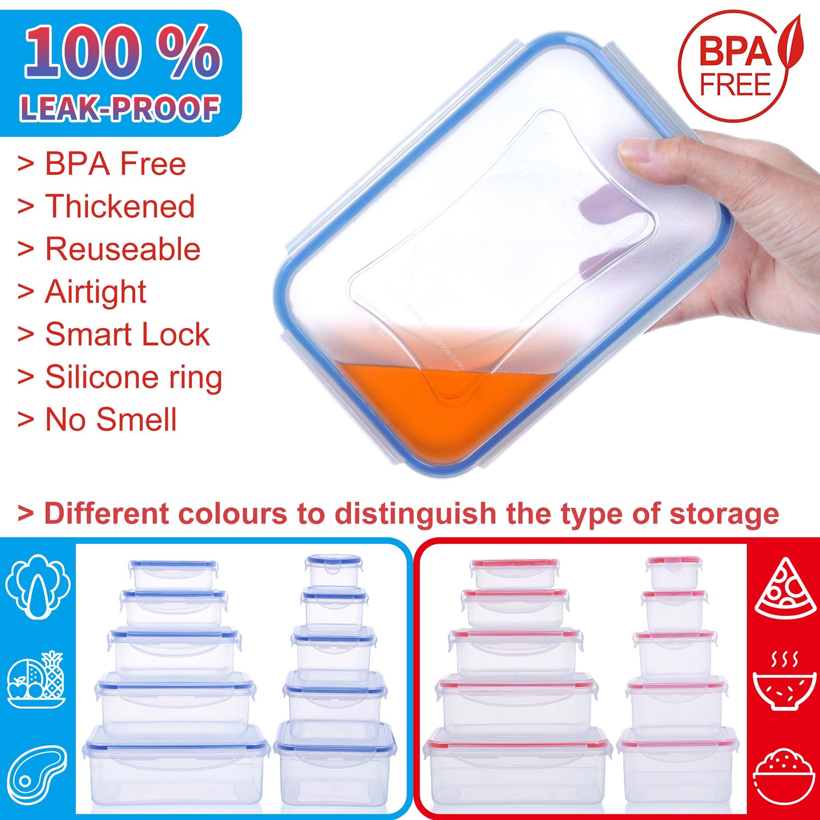 52-Piece Large Food Storage Containers with Lids Airtight, Health Material 85oz