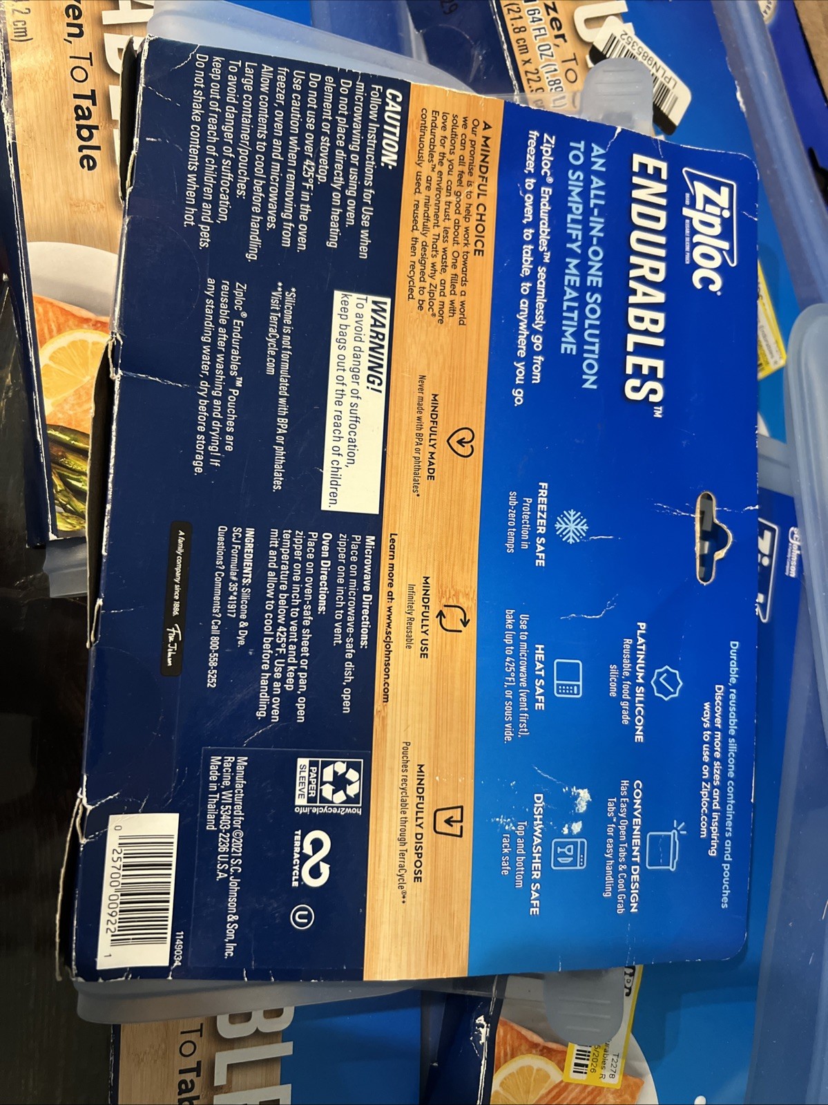 5 Ziploc Endurables Large Pouch 64 oz Freezer to Oven to Table Plus 1 Medium