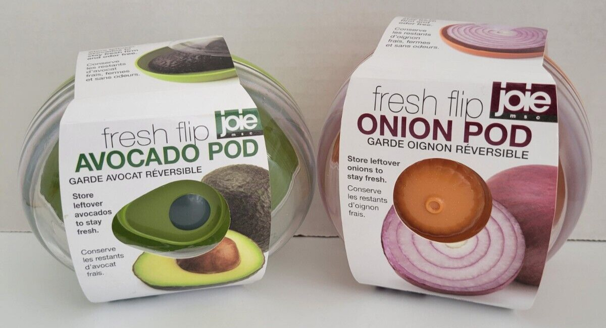 NEW JOIE Fresh Flip Avocado, Onion Pods Food Saver, 2 Pack Green, Orange
