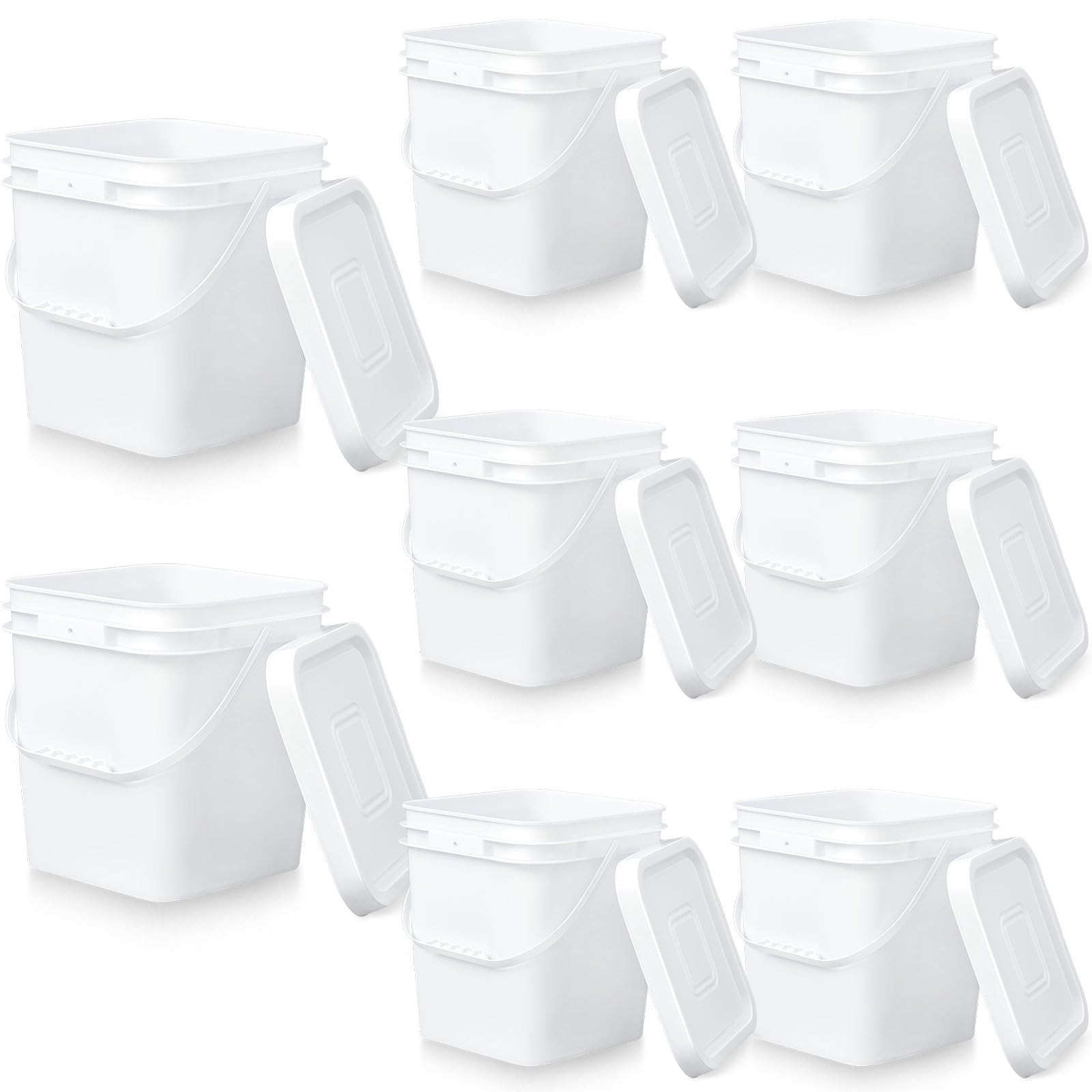 8 Pc 3.5 Gallon Square Food Grade Buckets with Lids, White