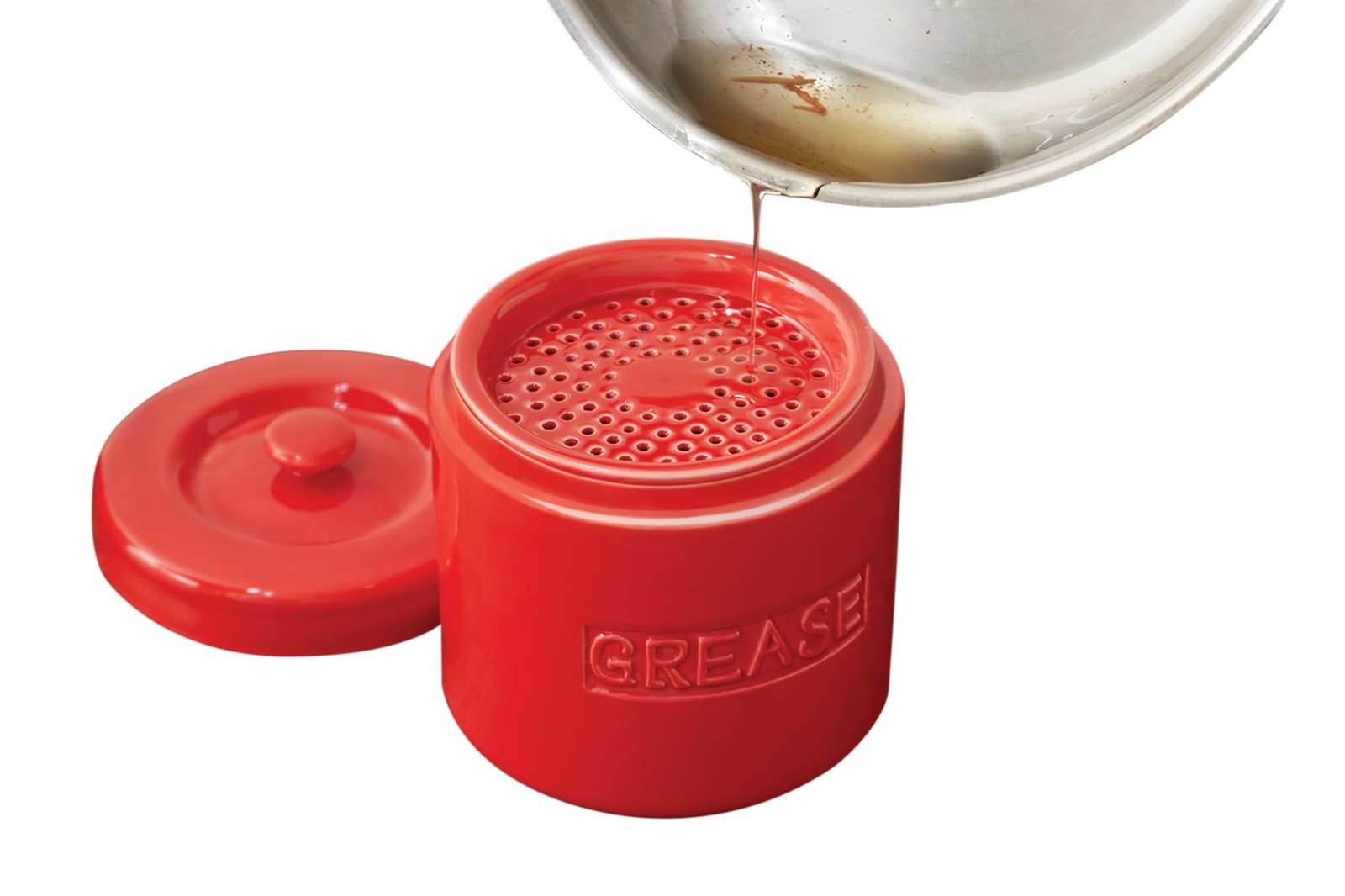 Fox Run Porcelain Bacon Grease Container with Strainer, Red Grease Container …