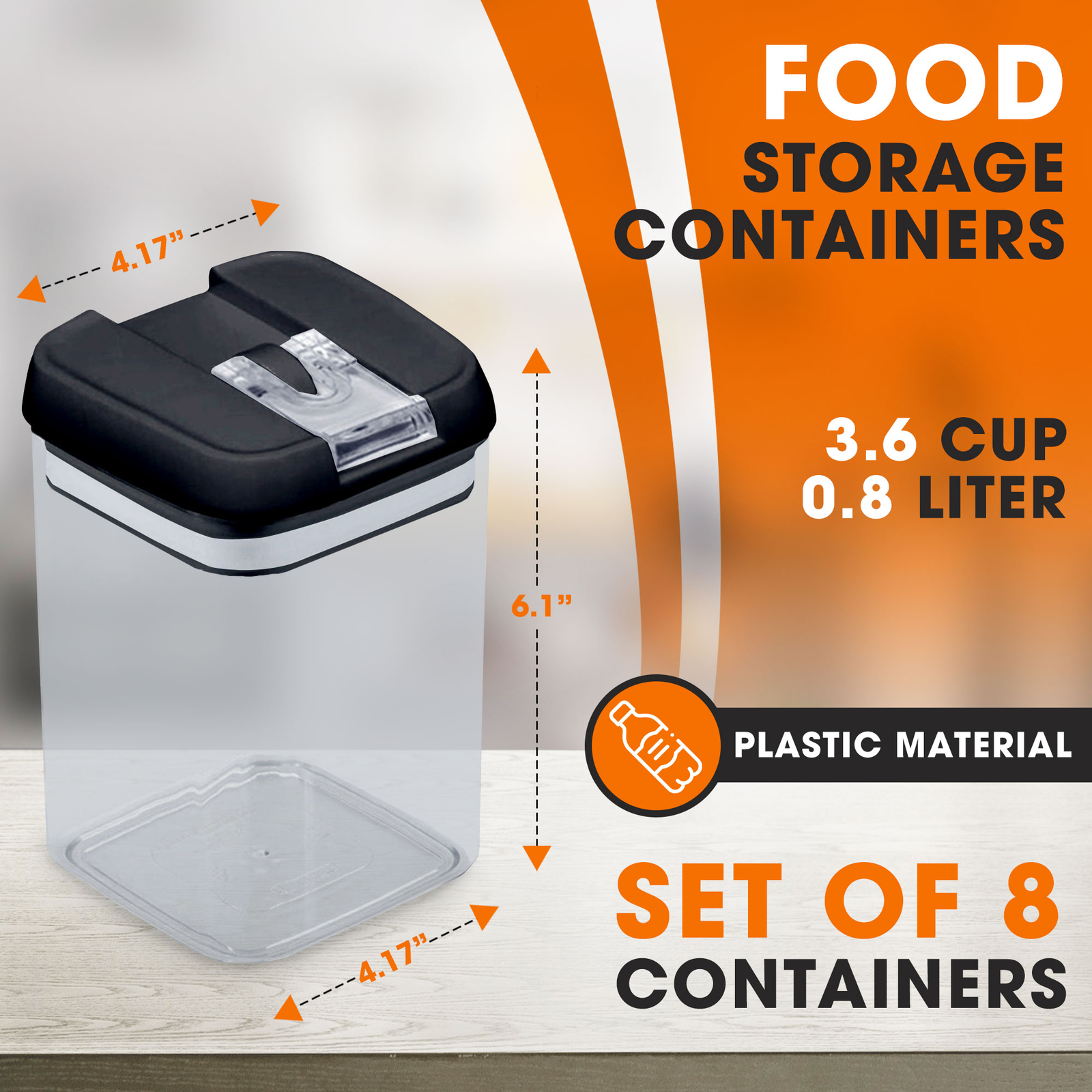 Cheer Collection 8 Piece Food Storage Containers, .8L