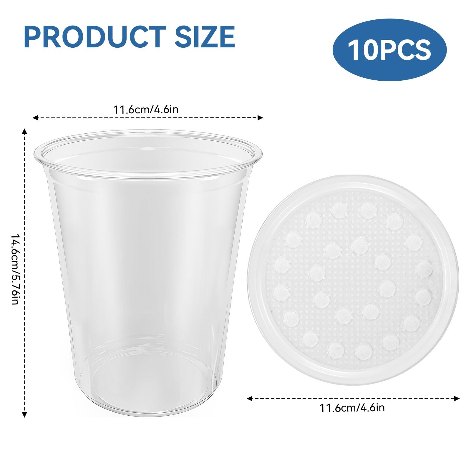 10 PCS 32 OZ Deli Cups Fabric Vented Lids Culture Containers Mesh Feeder Clear