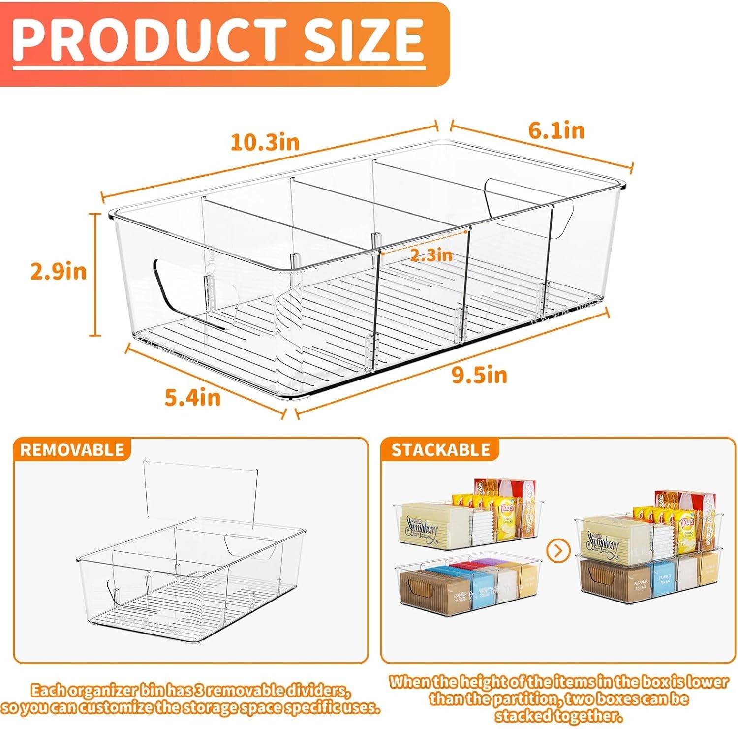 Stackable 6 Pack Snack Organizer Pantry Shelf,Clear Pantry Organizers & Storage