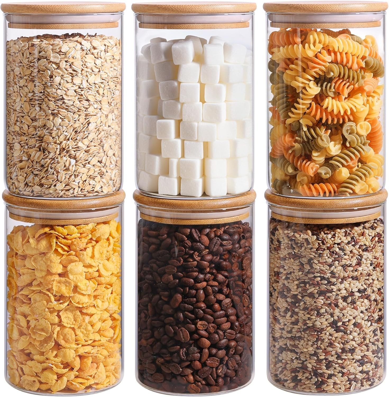 Clear Kitchen Storage Jars – 6-Piece Set of Airtight Glass Canisters with Lids