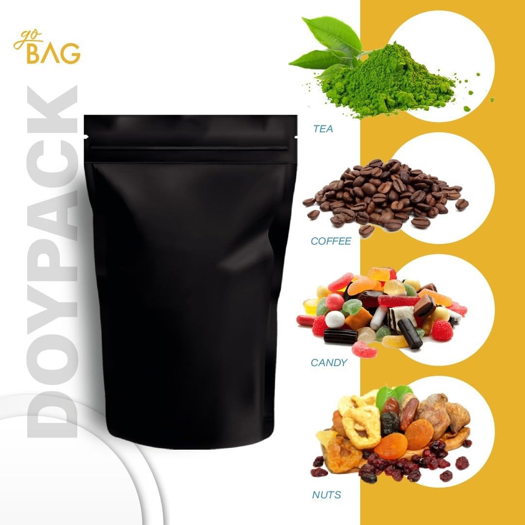 100 PCS Black 5.51×8.27 Inch Matte Metallized Stand Up Pouch Resealable Bags