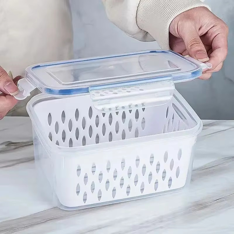 1/2/3Pcs Refrigerator Storage Box Fridge Organizer Fresh Vegetable Fruit Drain B