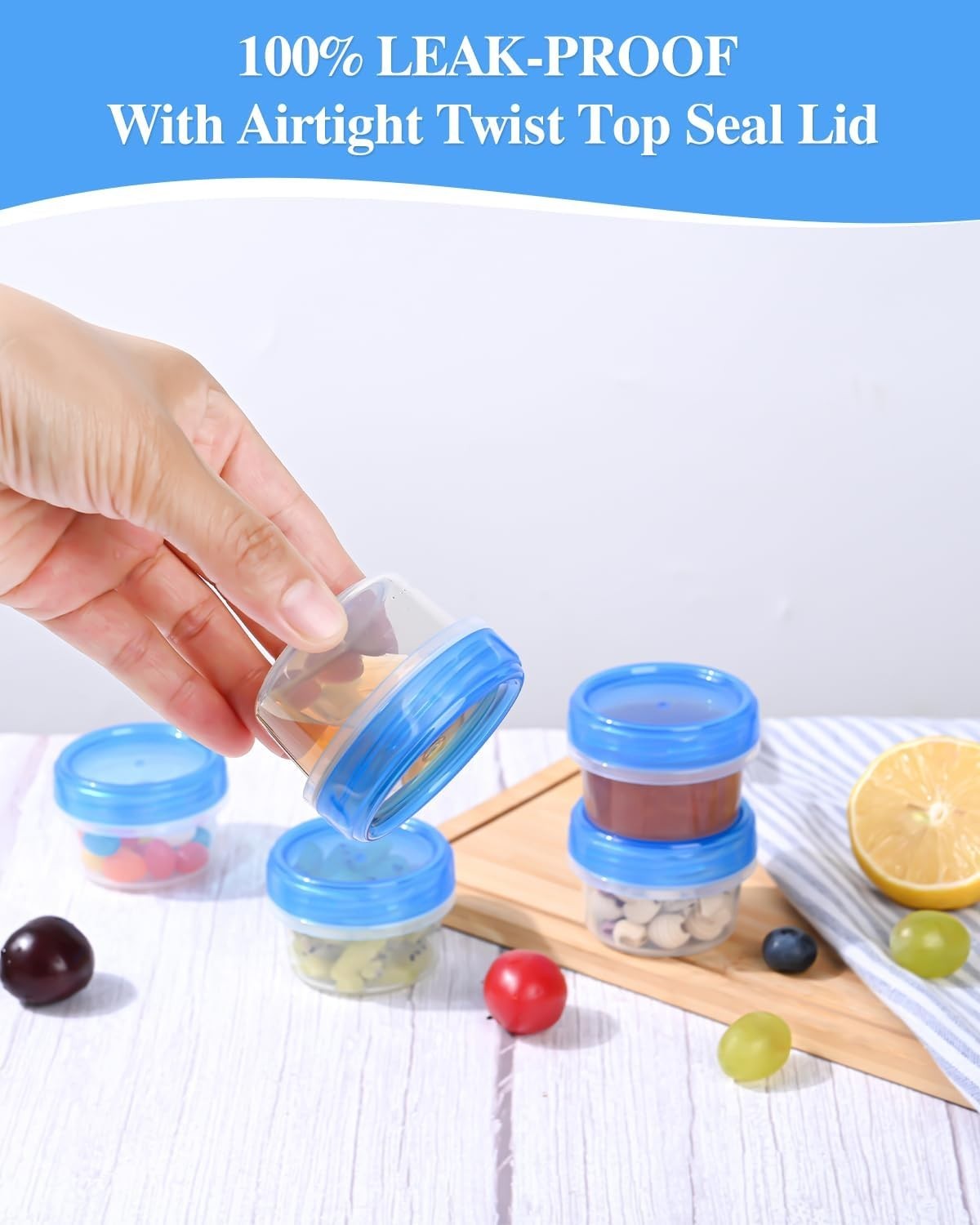 8-Pack 2 Oz Reusable Salad Dressing Containers with Airtight Twist Lids