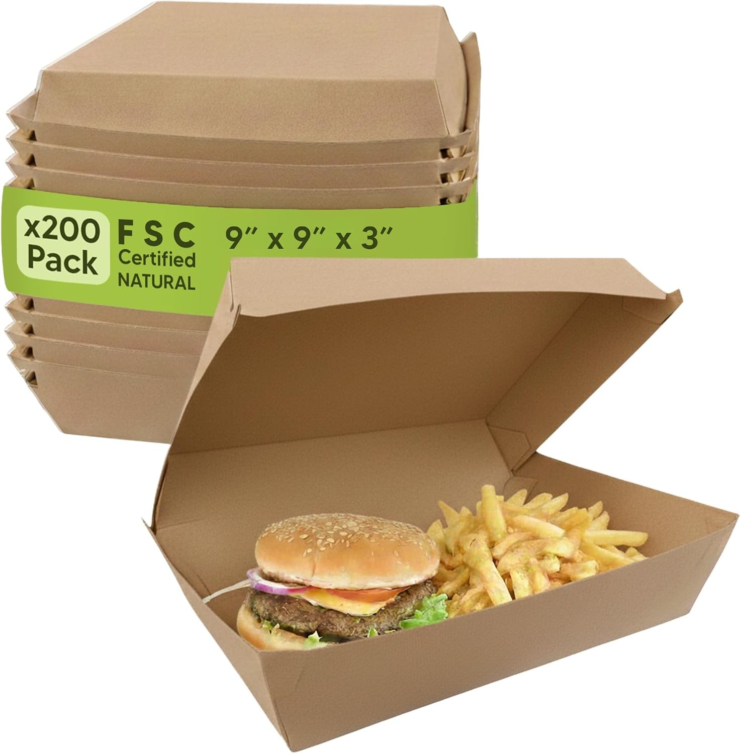 BULK Corrugated Cardboard Clamshell Containers 200 Pack Hinged Food Delivery US